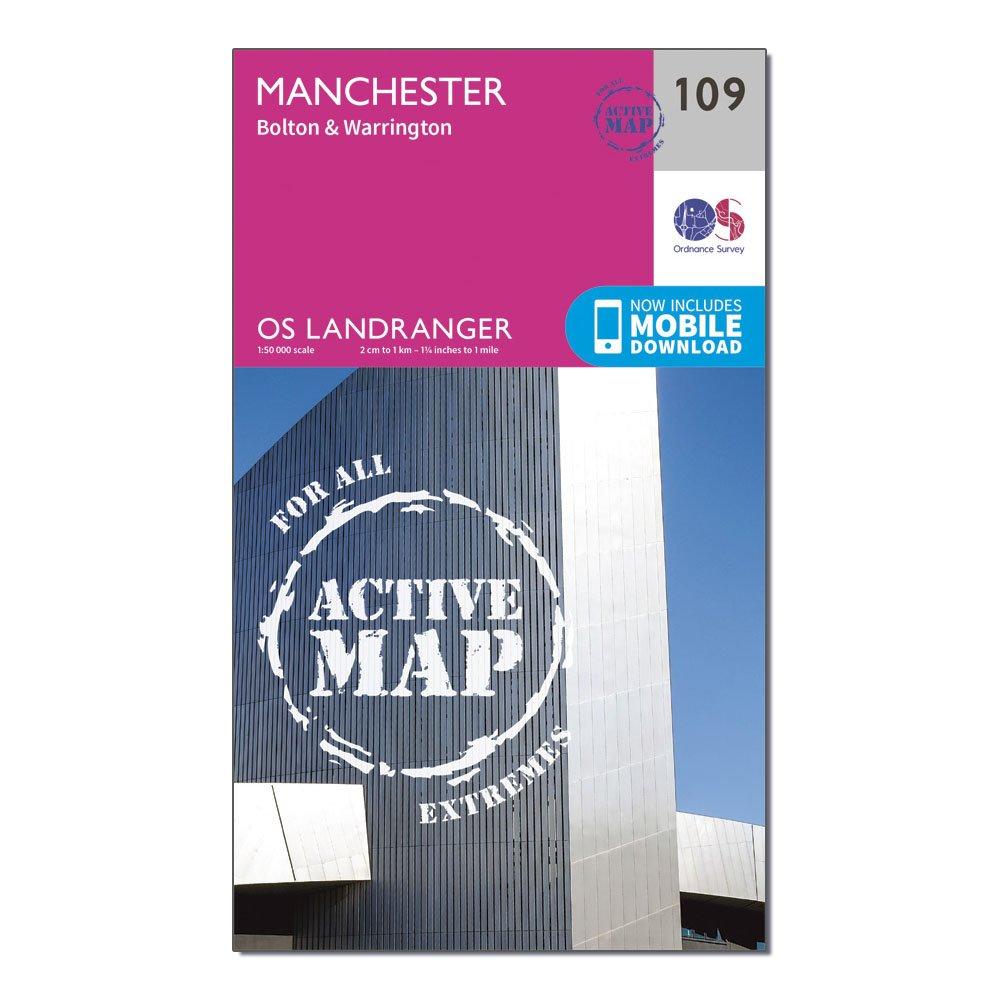 Ordnance Survey Landranger Active 109 Manchester  BoltonandWarrington Map With Digital Version - Pink/d  Pink/d