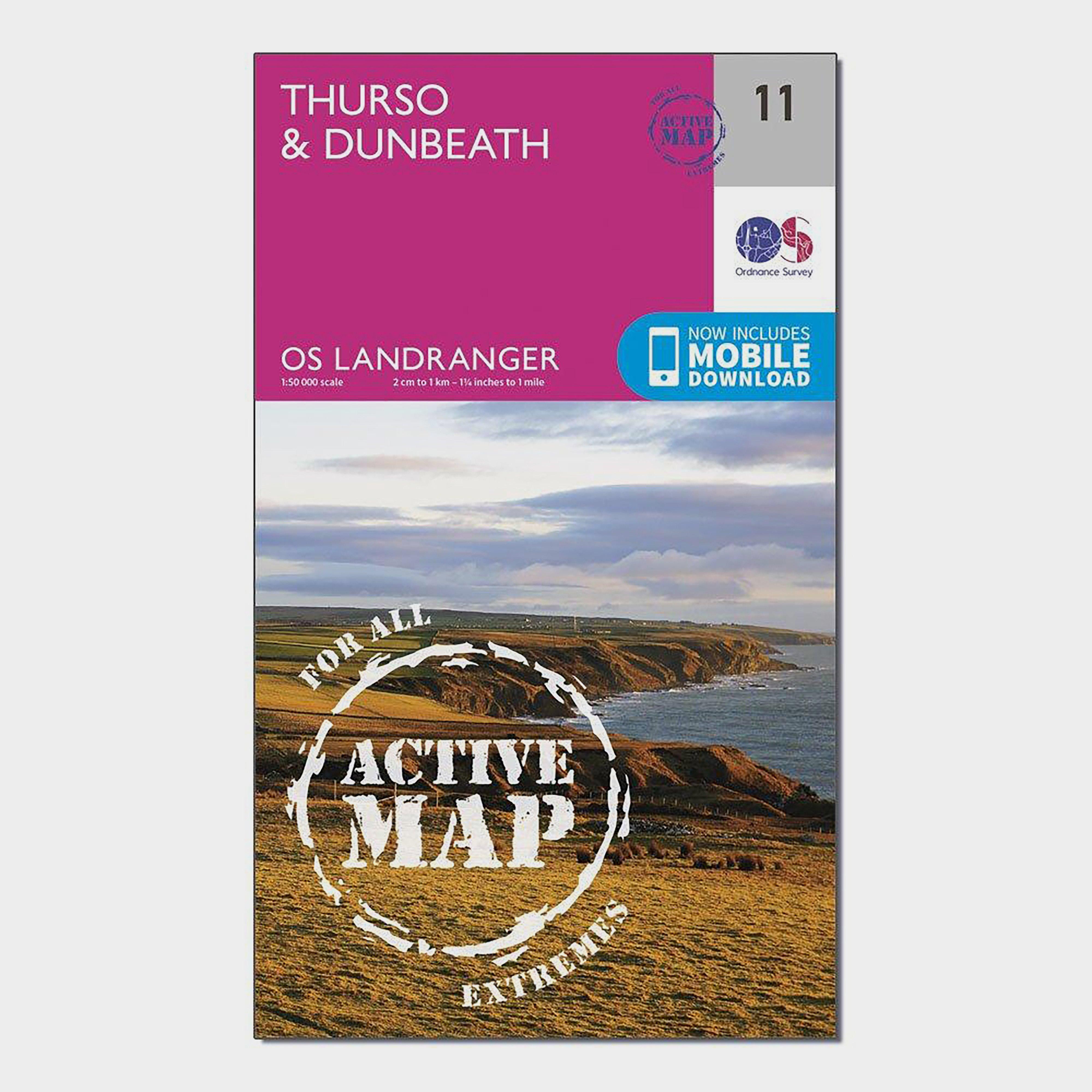 Ordnance Survey Landranger Active 11 ThursoandDunbeath Map With Digital Version - Pink/d  Pink/d