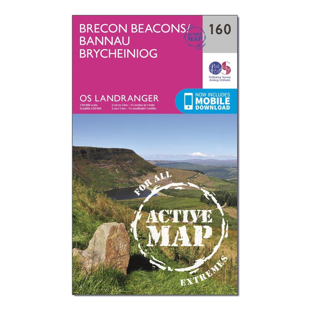 Ordnance Survey Landranger Active 160 Brecon Beacons Map With Digital Version - Pink/d  Pink/d