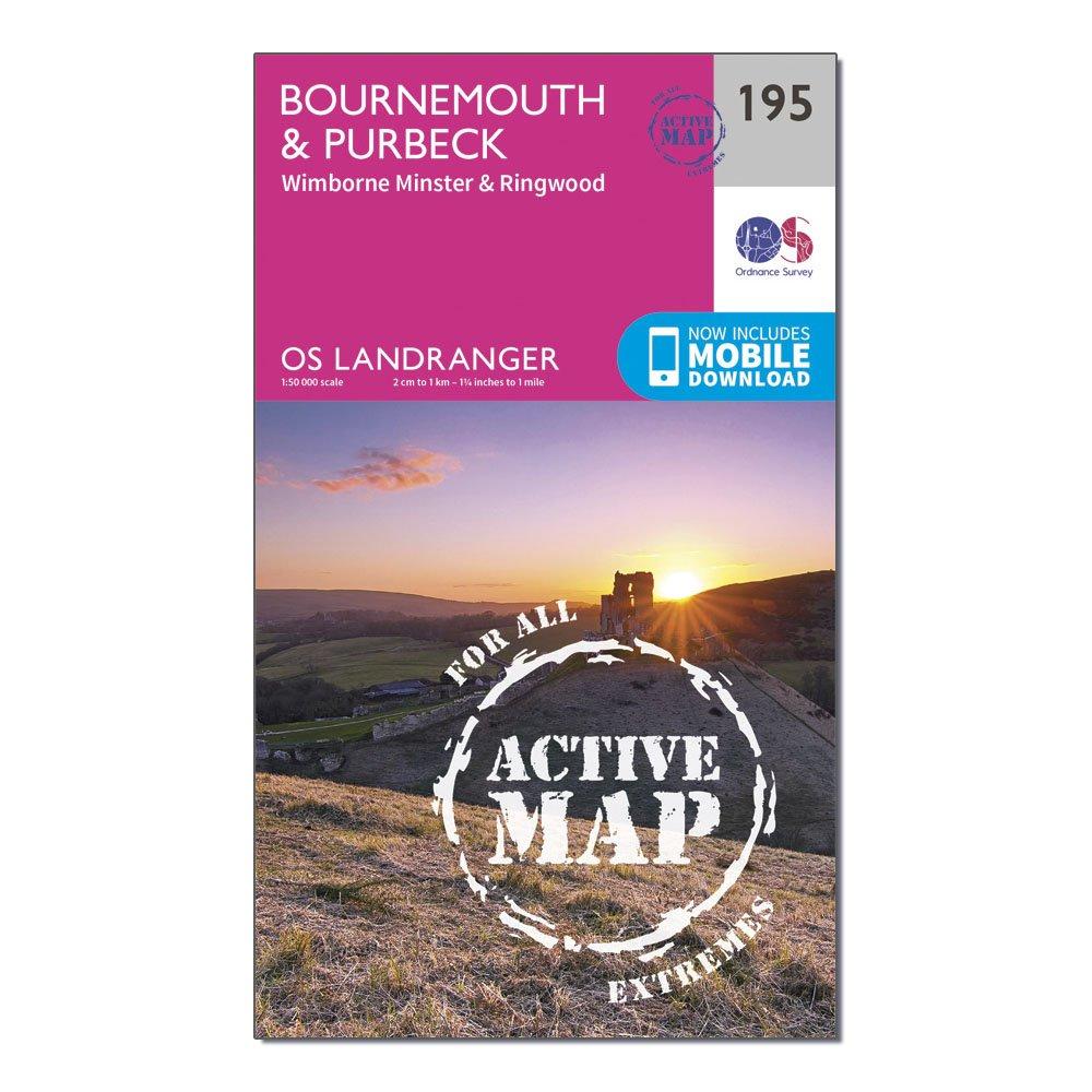 Ordnance Survey Landranger Active 195 BournemouthandPurbeck  Wimborne MinsterandRingwood Map With Digital Version - Pink/d  Pink/d