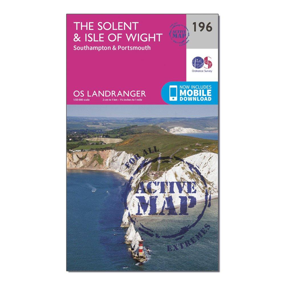 Ordnance Survey Landranger Active 196 The SolentandThe Isle Of Wight  SouthamptonandPortsmouth Map With Digital Version - Pink/d  Pink/d