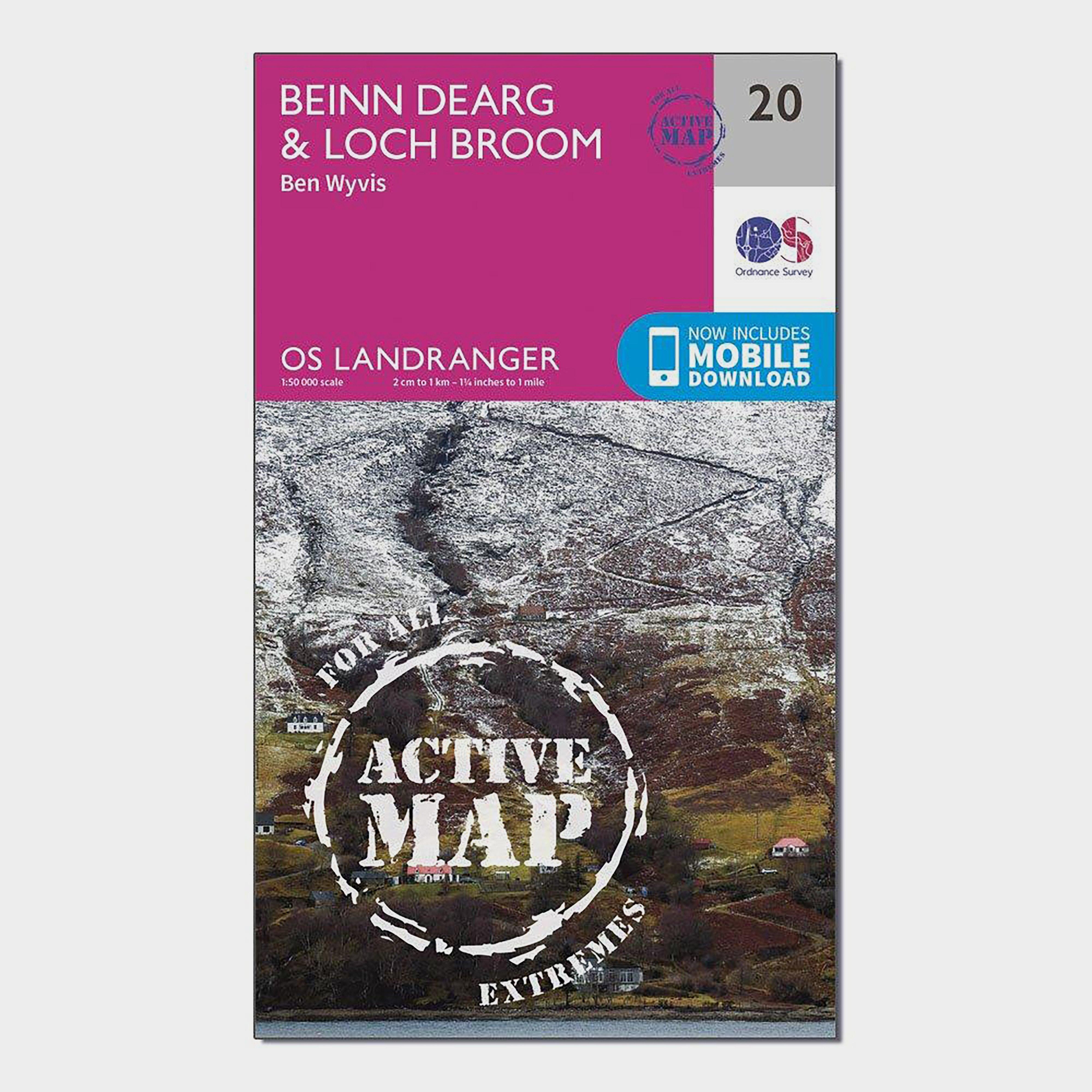 Ordnance Survey Landranger Active 20 Beinn DeargandLoch Broom Map With Digital Version - Pink/d  Pink/d