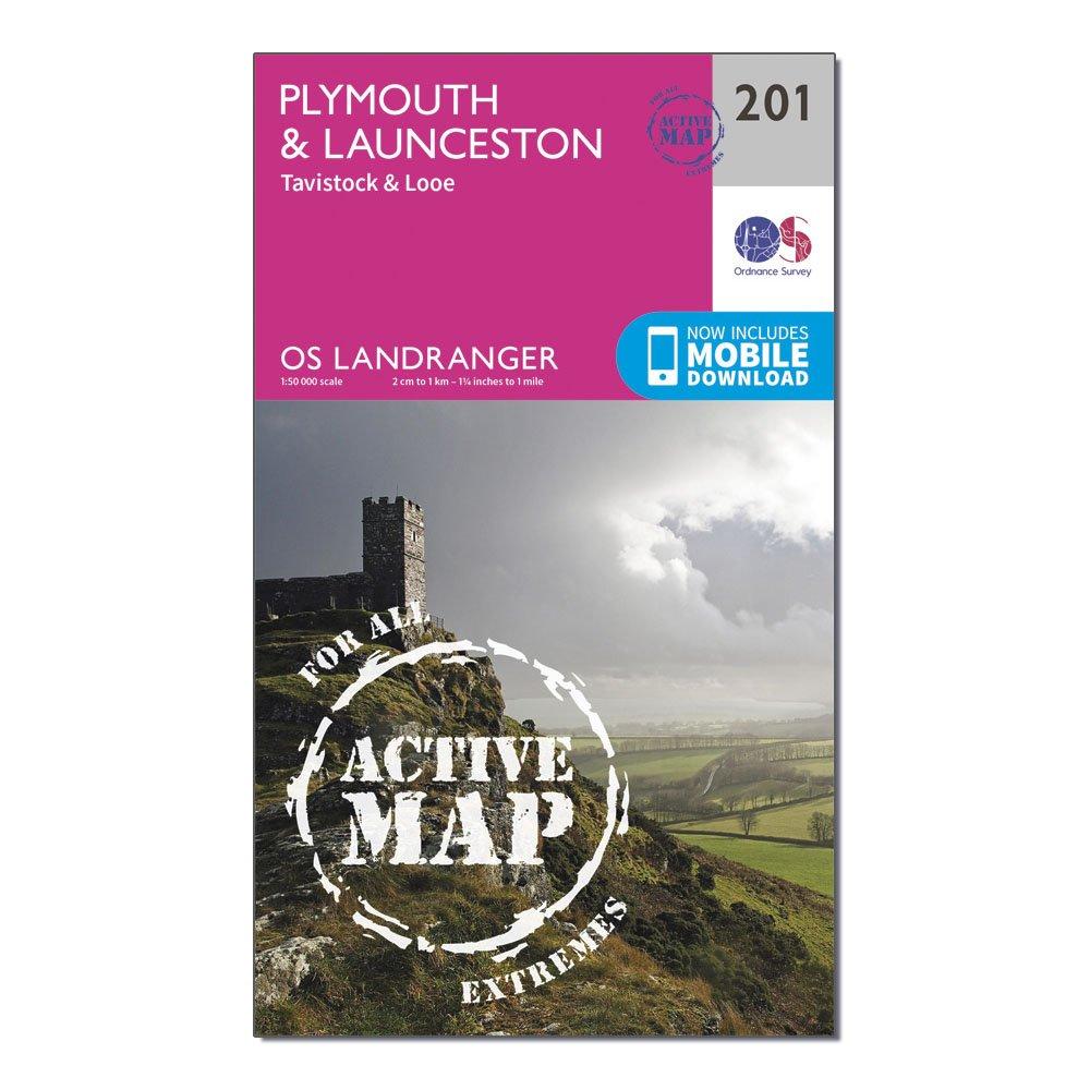 Ordnance Survey Landranger Active 201 Plymouth  Launceston  TavistockandLooe Map With Digital Version - Pink/d  Pink/d