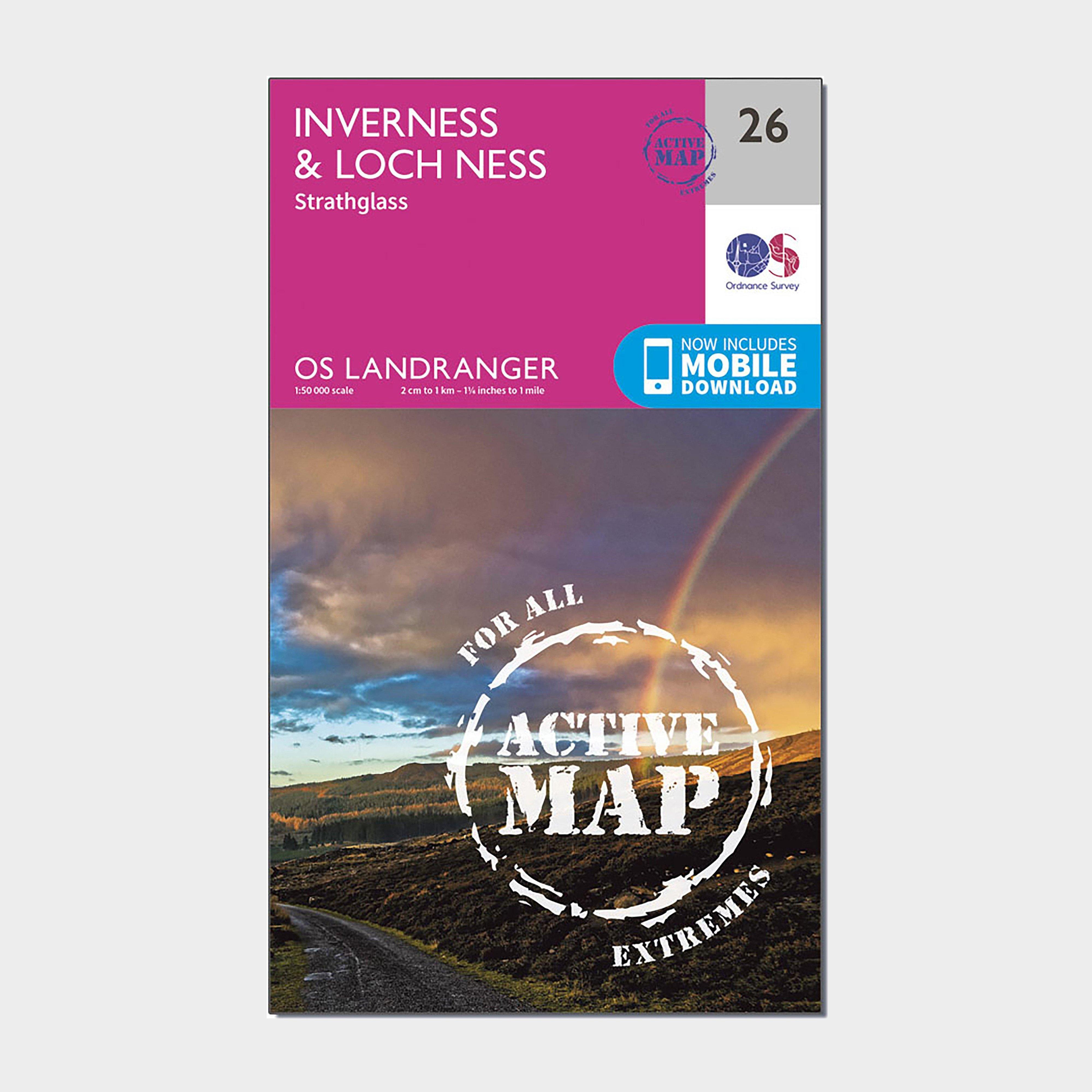 Ordnance Survey Landranger Active 26 InvernessandLoch Ness  Strathglass Map With Digital Version - Pink/d  Pink/d
