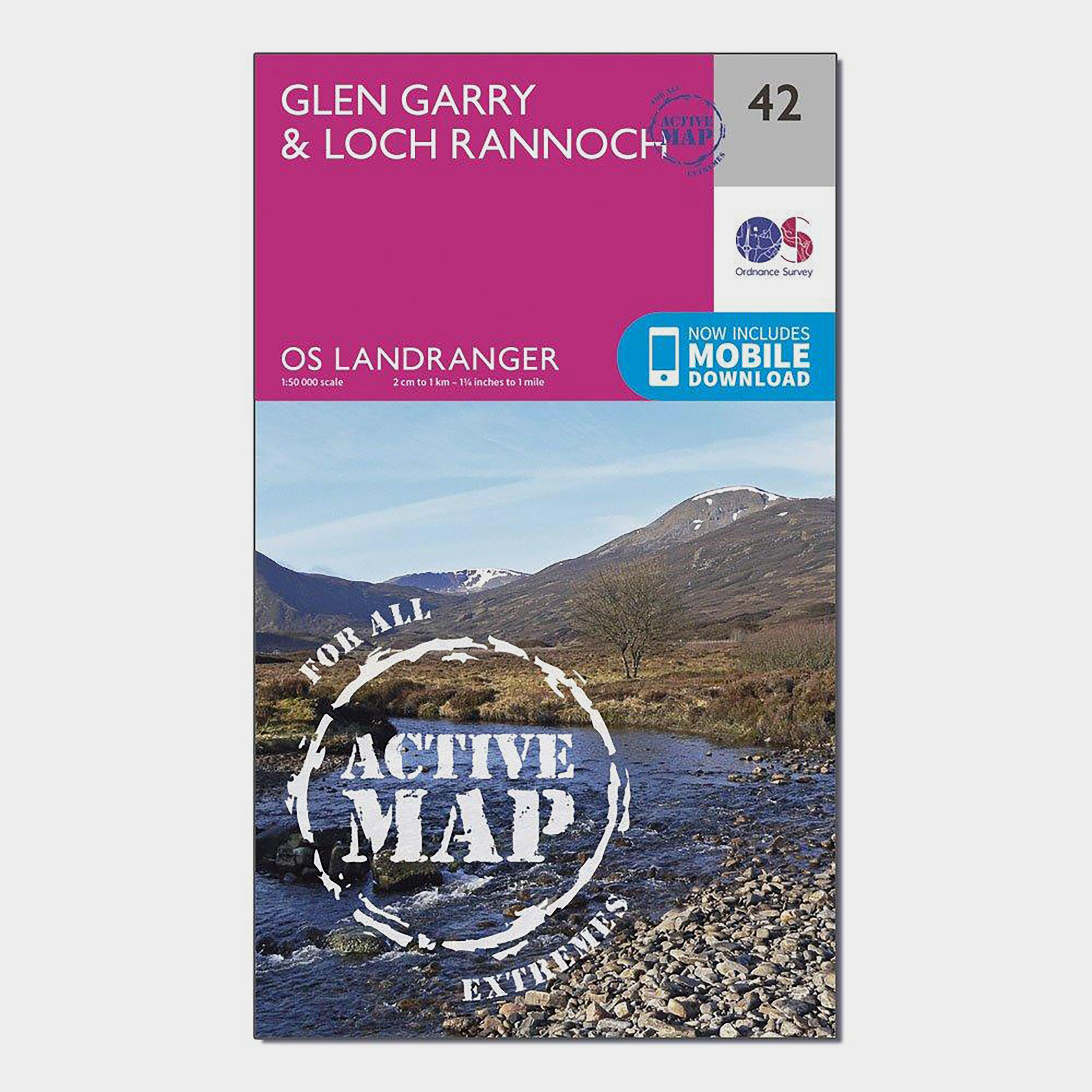 Ordnance Survey Landranger Active 42 Glen GarryandLoch Rannoch Map With Digital Version - Pink/d  Pink/d