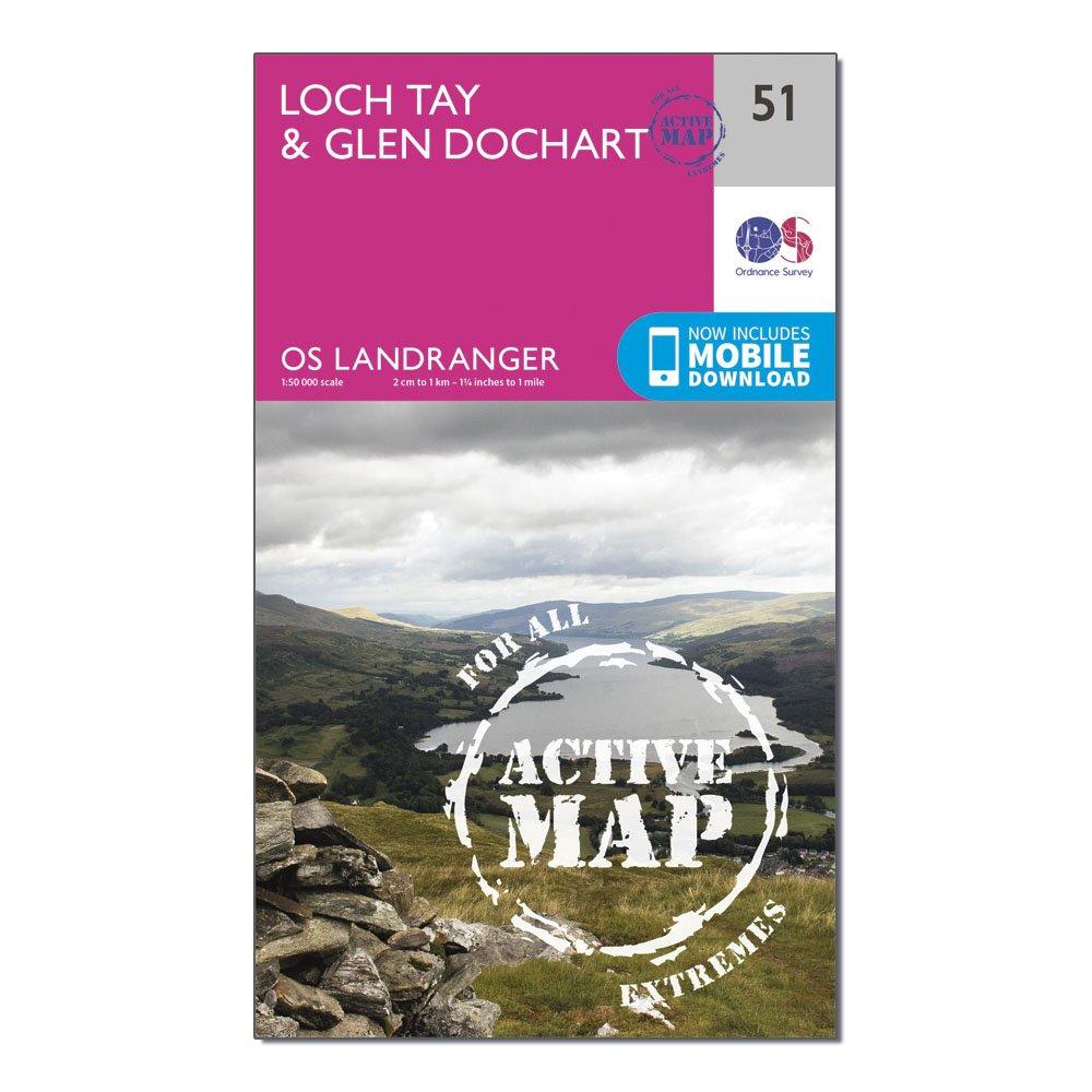 Ordnance Survey Landranger Active 51 Loch TayandGlen Dochart Map With Digital Version - Pink/d  Pink/d