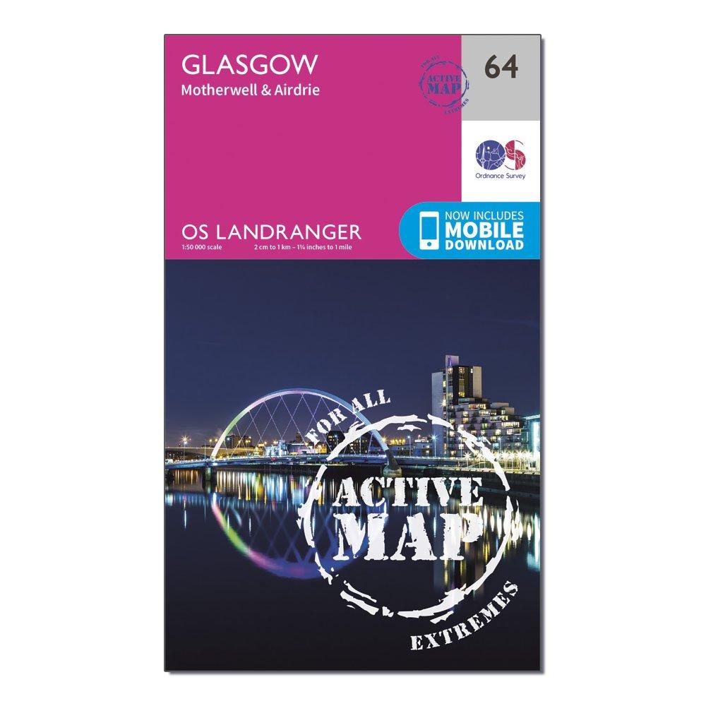 Ordnance Survey Landranger Active 64 Glasgow  MotherwellandAirdrie Map With Digital Version - Pink/d  Pink/d