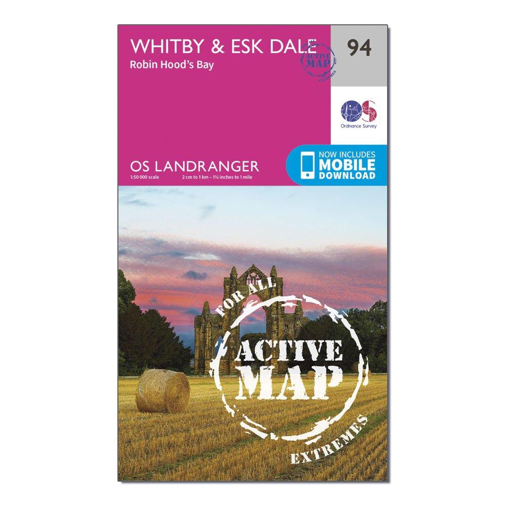 Ordnance Survey Landranger Active 94 Whitby  Esk DaleandRobin Hoods Bay Map With Digital Version - Pink/d  Pink/d