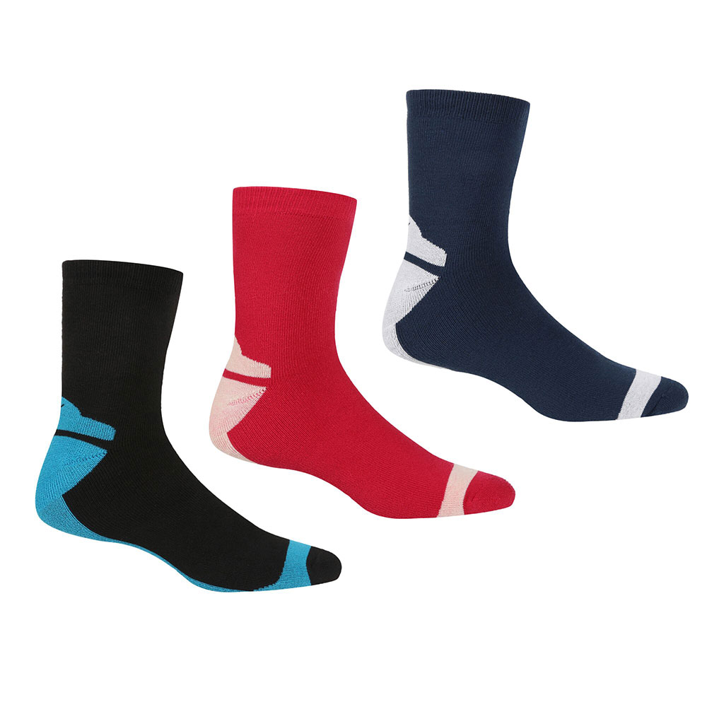 Regatta Womens Outdoor Lifestyle Socks (3 Pack)-black / Cherry / Pink-6 - 8