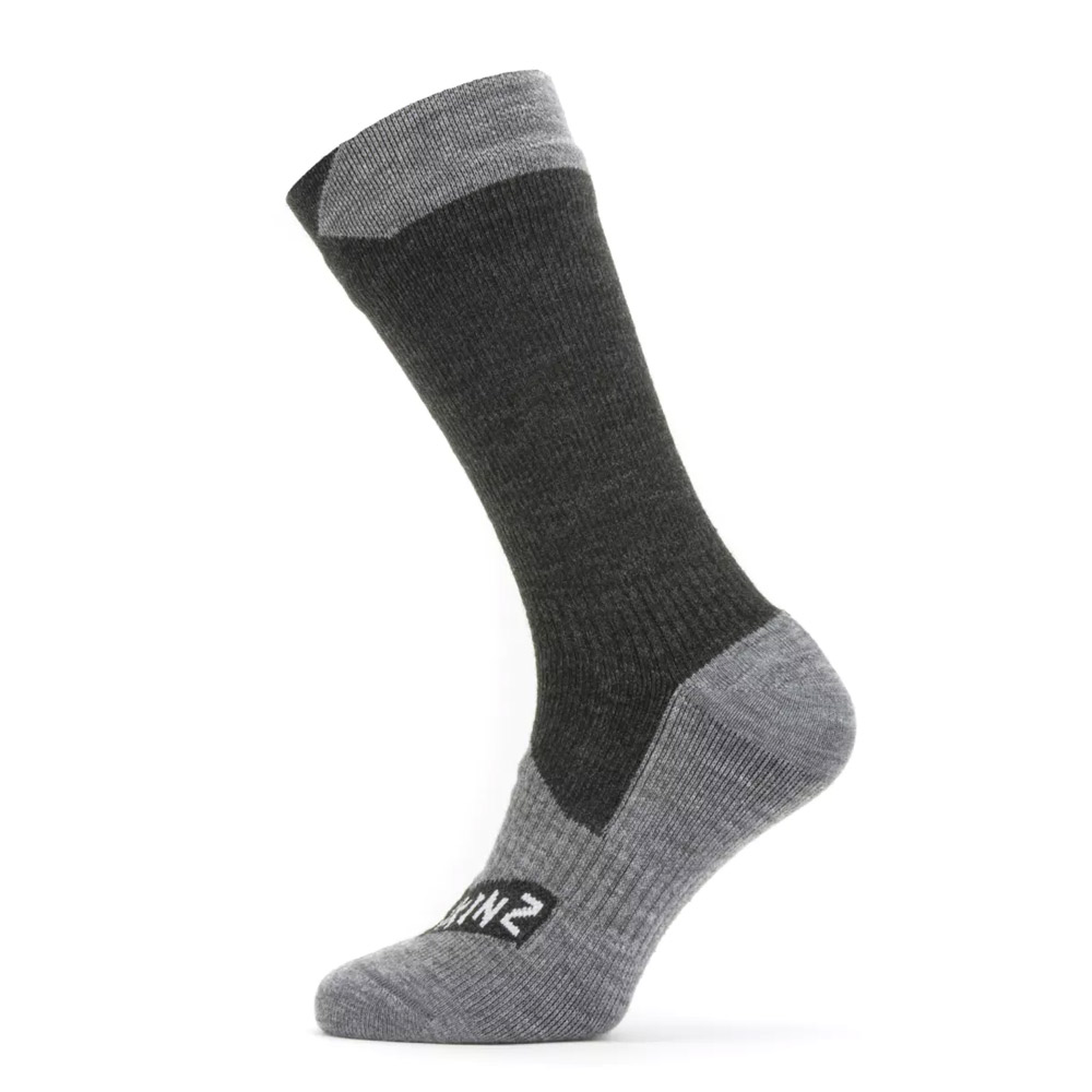 Sealskinz All Weather Mid Length Waterproof Sock-black / Grey Marl-12 - 14