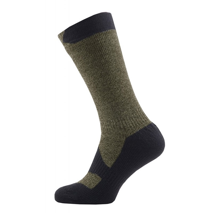 Sealskinz Thin Mid Walking Waterproof Socks - Olive Green / Dark Grey - 12-14