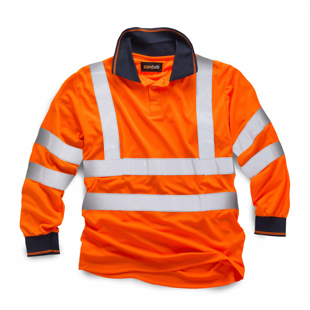Standsafe Mens Hi-vis Long Sleeve Polo Shirt-orange-l