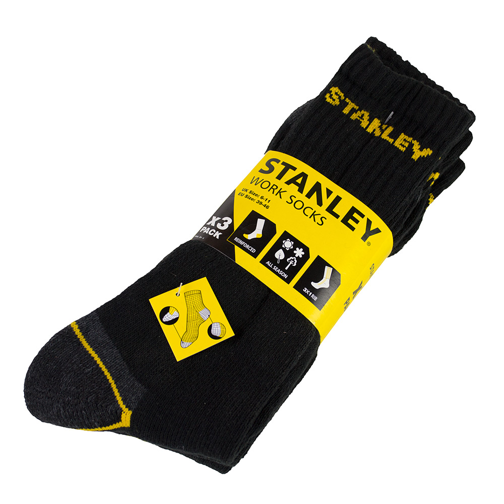 Stanley Mens Tacoma Work Socks - 3pk-black-6 - 11