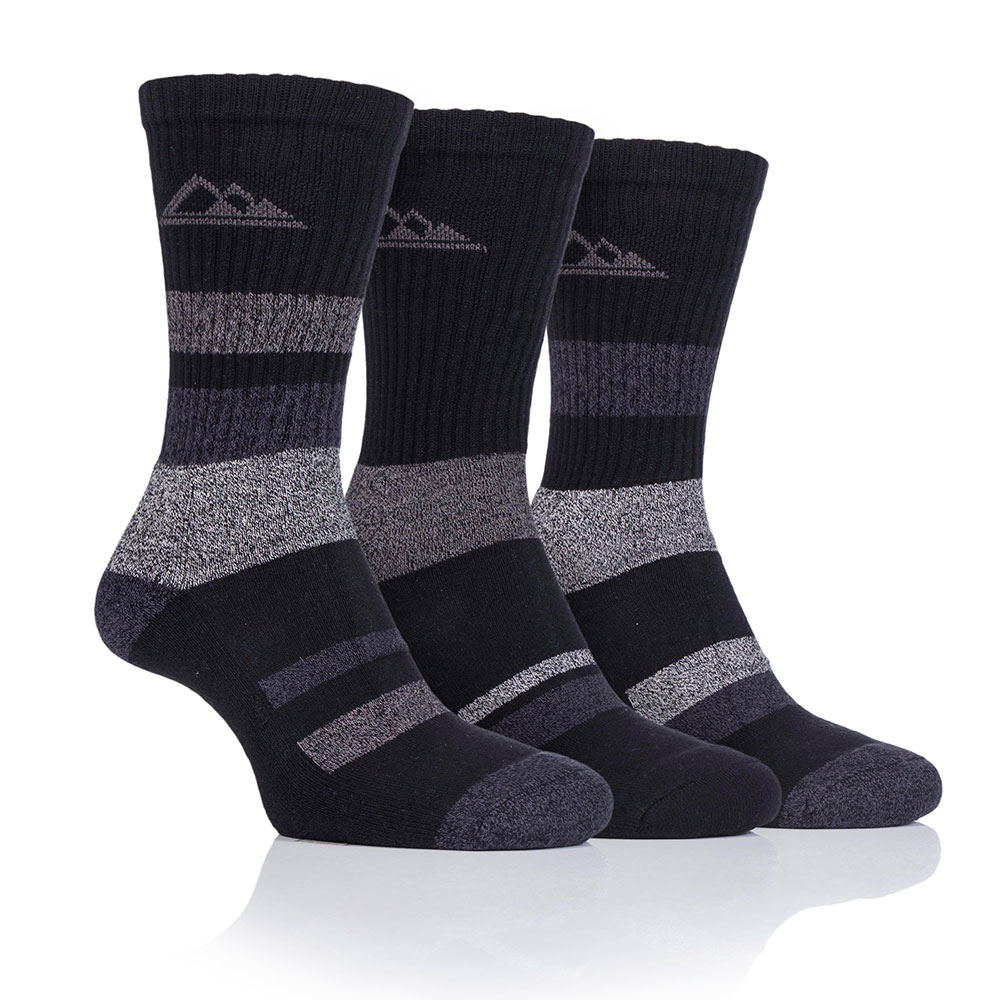 Storm Bloc Mens Striped Boot Socks (3 Pack)-black / Grey-9 - 11