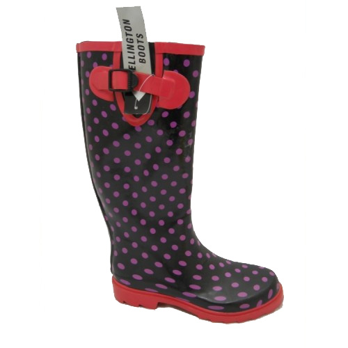 Womens Polka Dot Wellington Boots-black / Pink-4