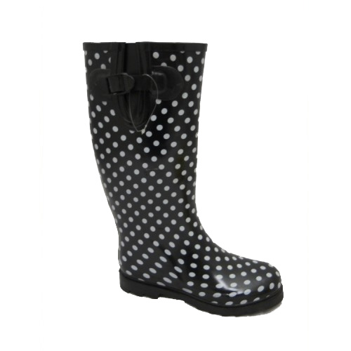 Womens Polka Dot Wellington Boots-black / White-7
