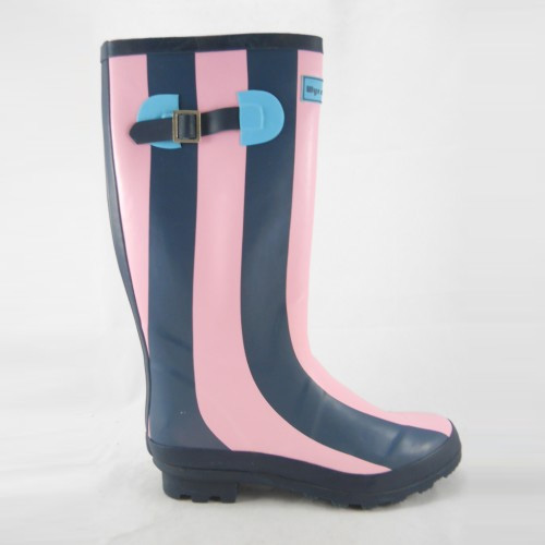 Womens Wyre Valley Stripe Wellington Boots-pink / Navy Stripe-4