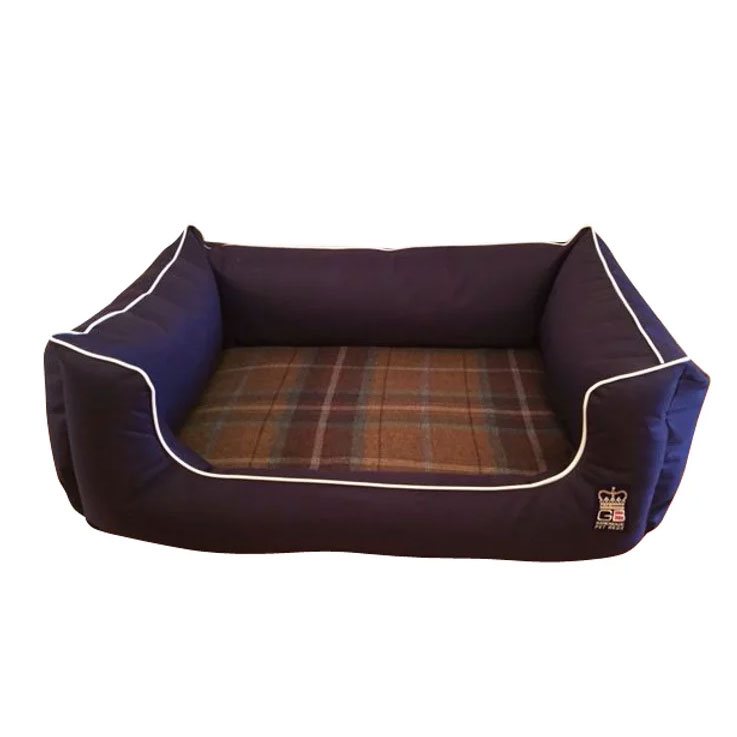 Gb Pet Beds Dreamer Memory Foam Waterproof Settee Dog Bed-navy Blue / Pembroke Check-85 X 75cm
