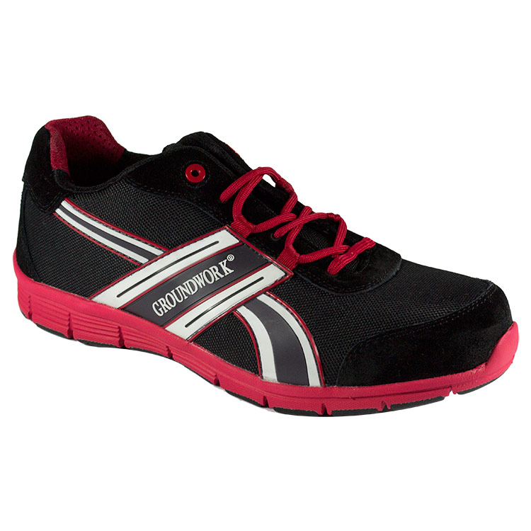 Groundwork Mens Gr24 Lightweight Safety Trainers - Black / Red - 7