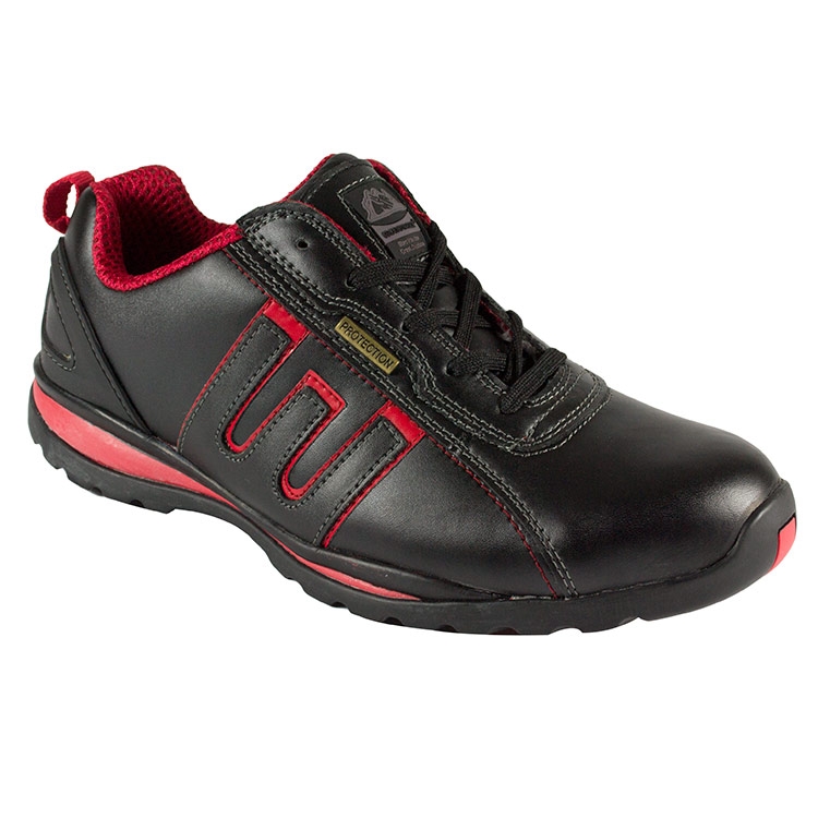 Groundwork Mens Gr86 Suede Safety Trainers - Black / Red - 9
