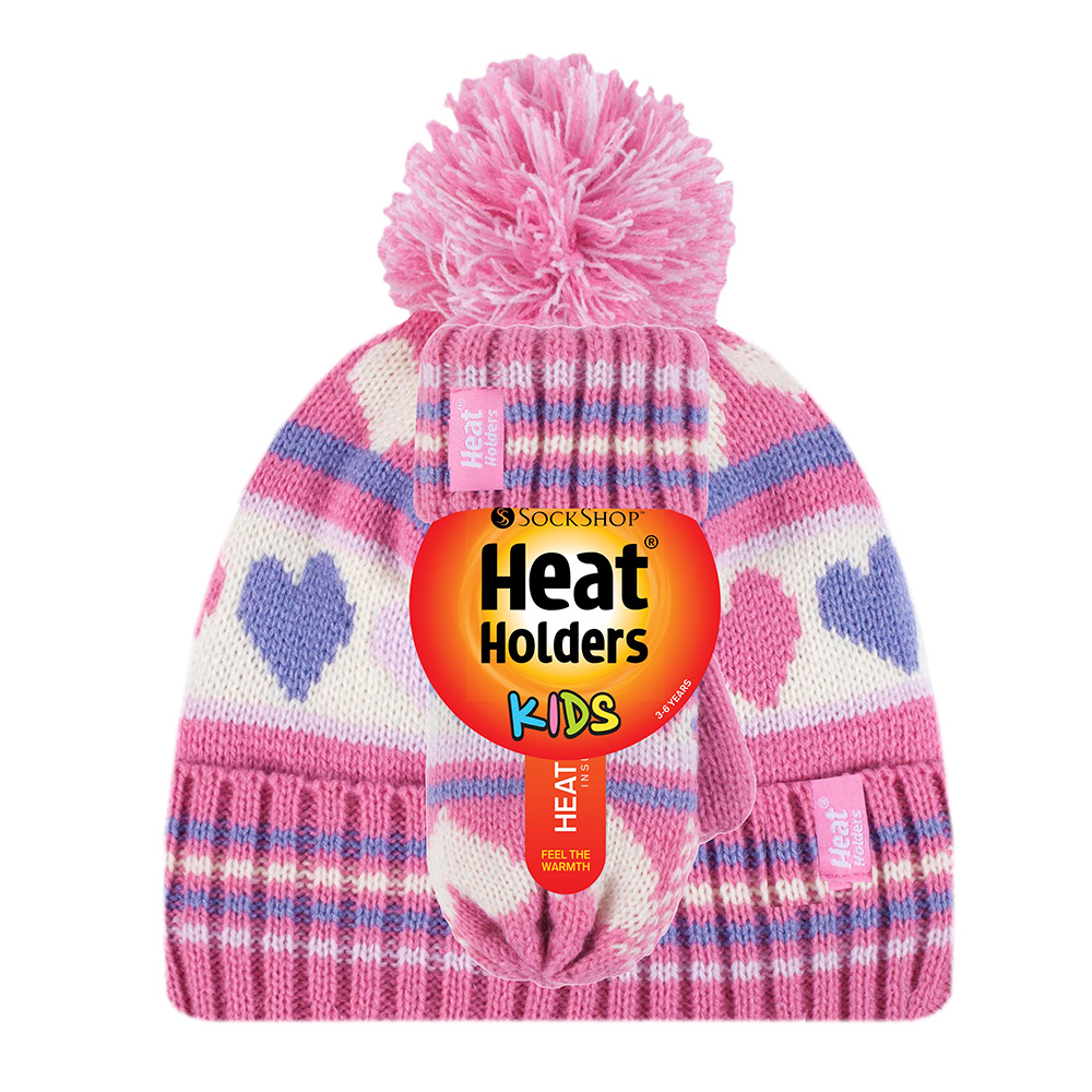 Heat Holders Girls Heart Hat And Mittens Set
