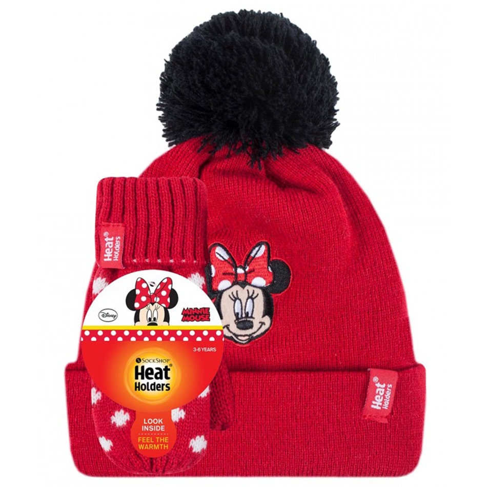 Heat Holders Kids Minnie Hat And Mittens Set (3-6 Years) - Red