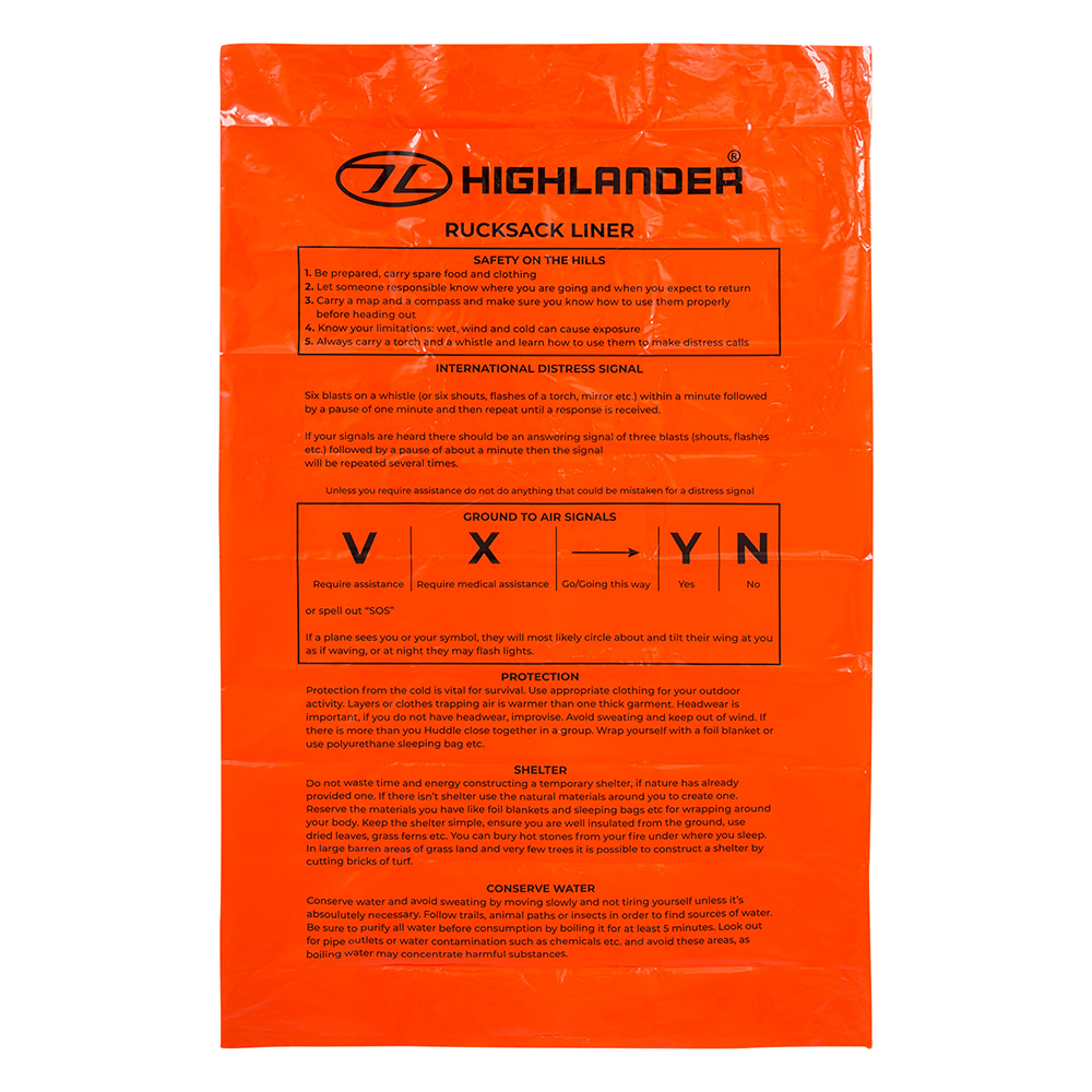 Highlander Waterproof Rucksack Liner - Orange
