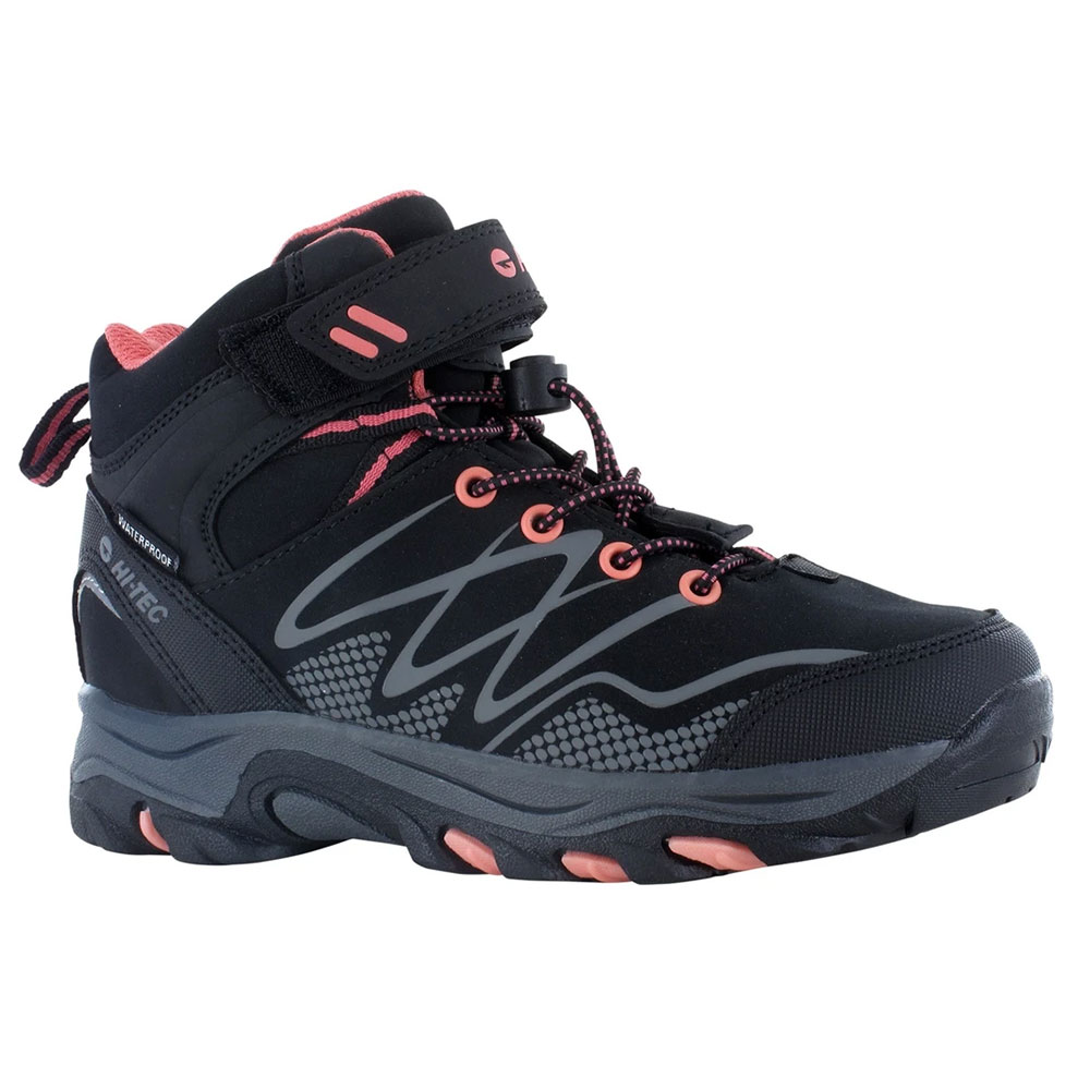 Hi-tec Kids Blackout Mid Waterproof Walking Boots-black / Pink-2 Junior