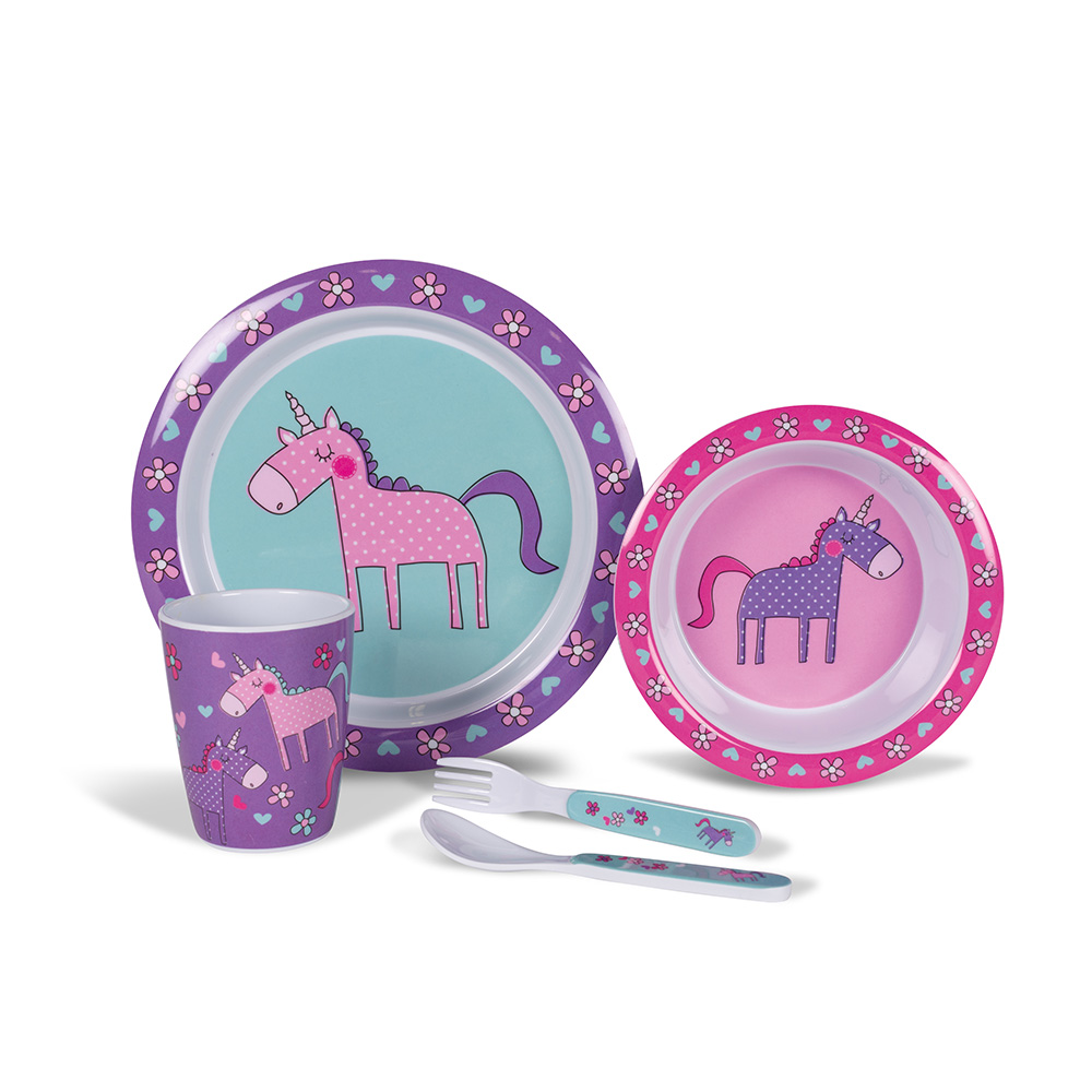 Kampa Kids Melamine Dinner Set-unicorn