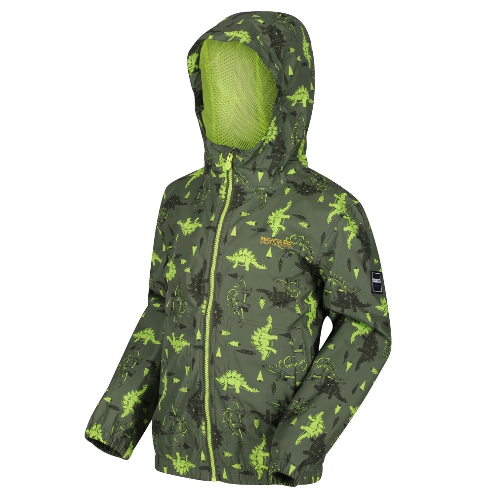 Regatta Kids Ellison Waterproof Jacket-cypress Green Dinosaur Print-6-12 Months