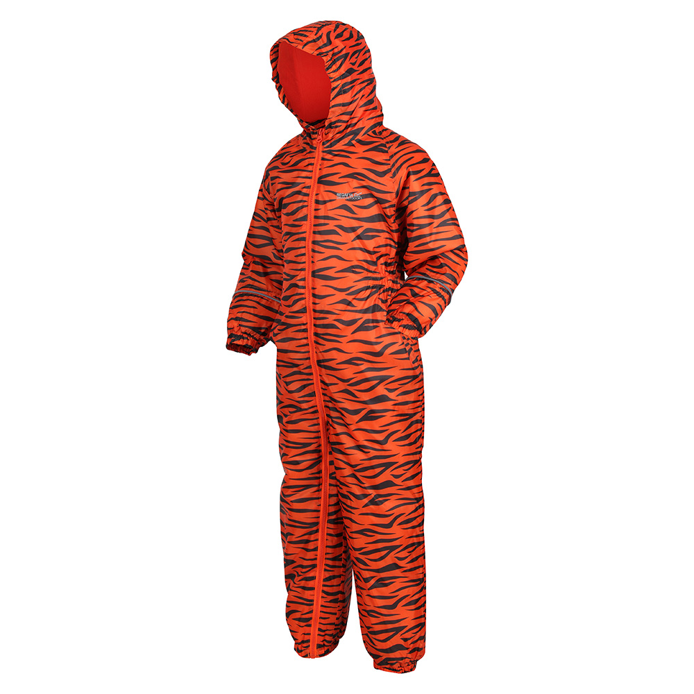 Regatta Kids Splat Ii Waterproof All In One Suit -blaze Orange Tiger-12-18 Months