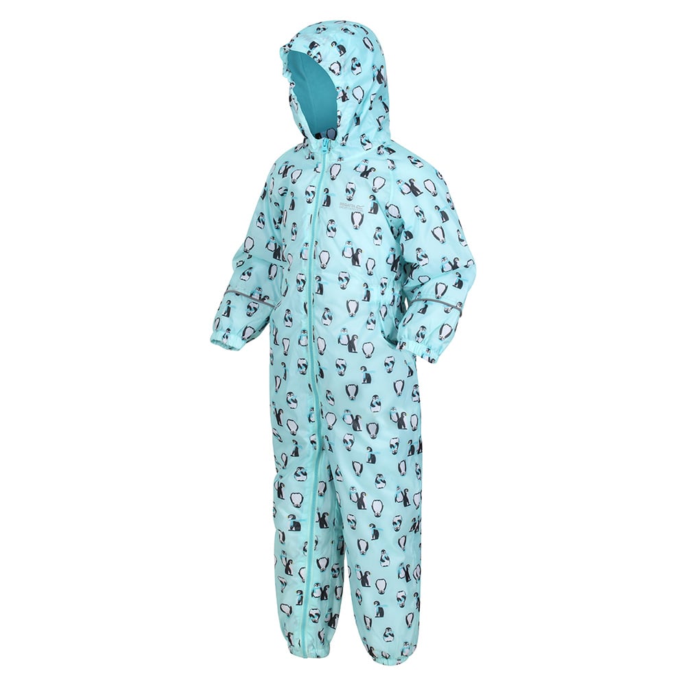 Regatta Kids Splat Ii Waterproof All In One Suit -cool Aqua Penguin-18-24 Months