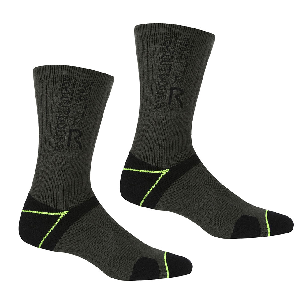 Regatta Mens Blister Protection Ii Socks (2 Pack)-black / Electric Lime-6 - 8