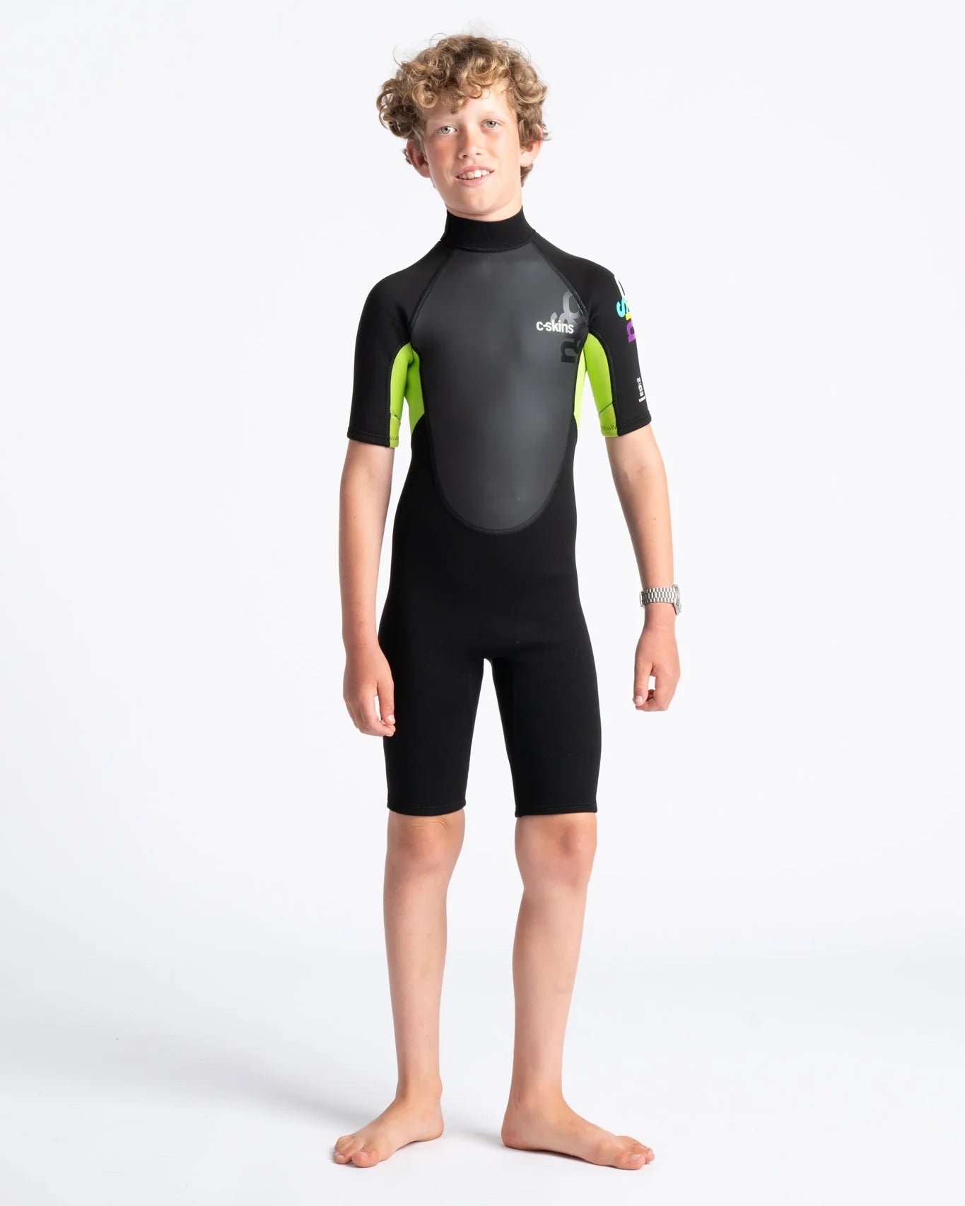 Boys Element 3/2mm Back Zip Shorty Wetsuit In Black  LimeandMulti