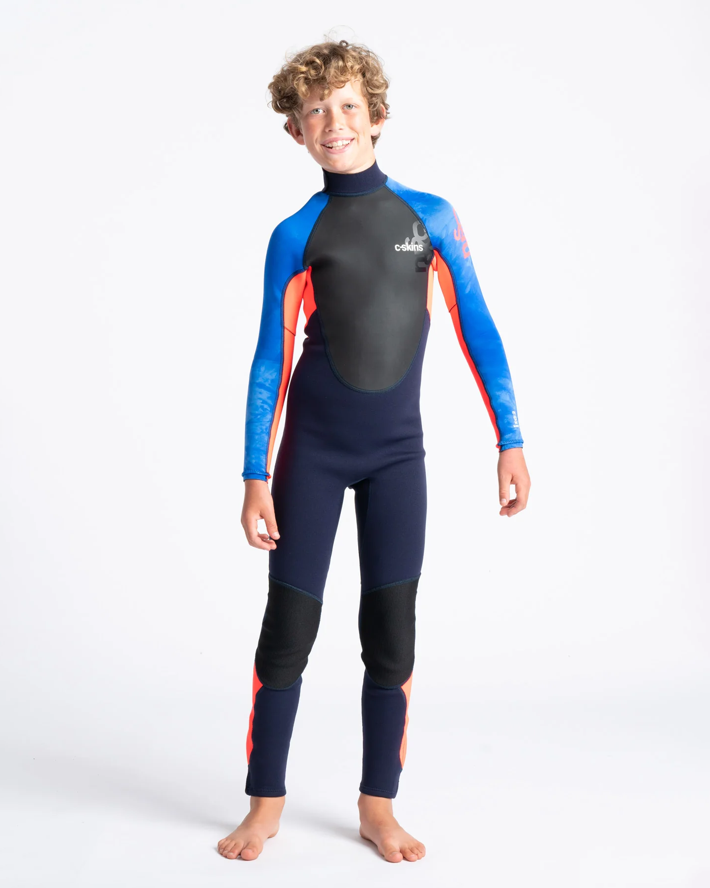 Boys Element 3/2mm Back Zip Wetsuit In Navy  Flo RedandBlue Tie Dye