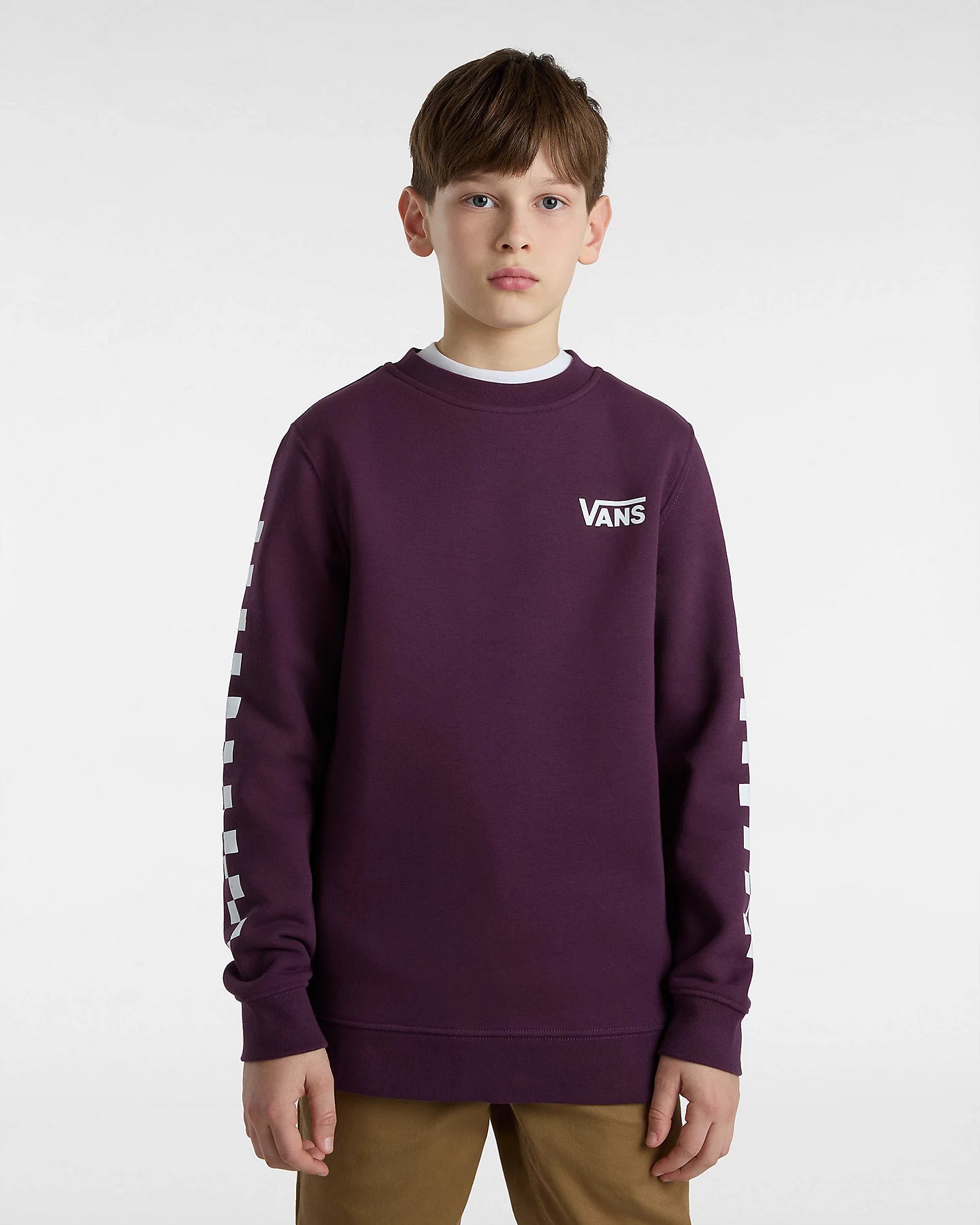 Boys Exposition Check Crew Sweatshirt In Blackberry Wine