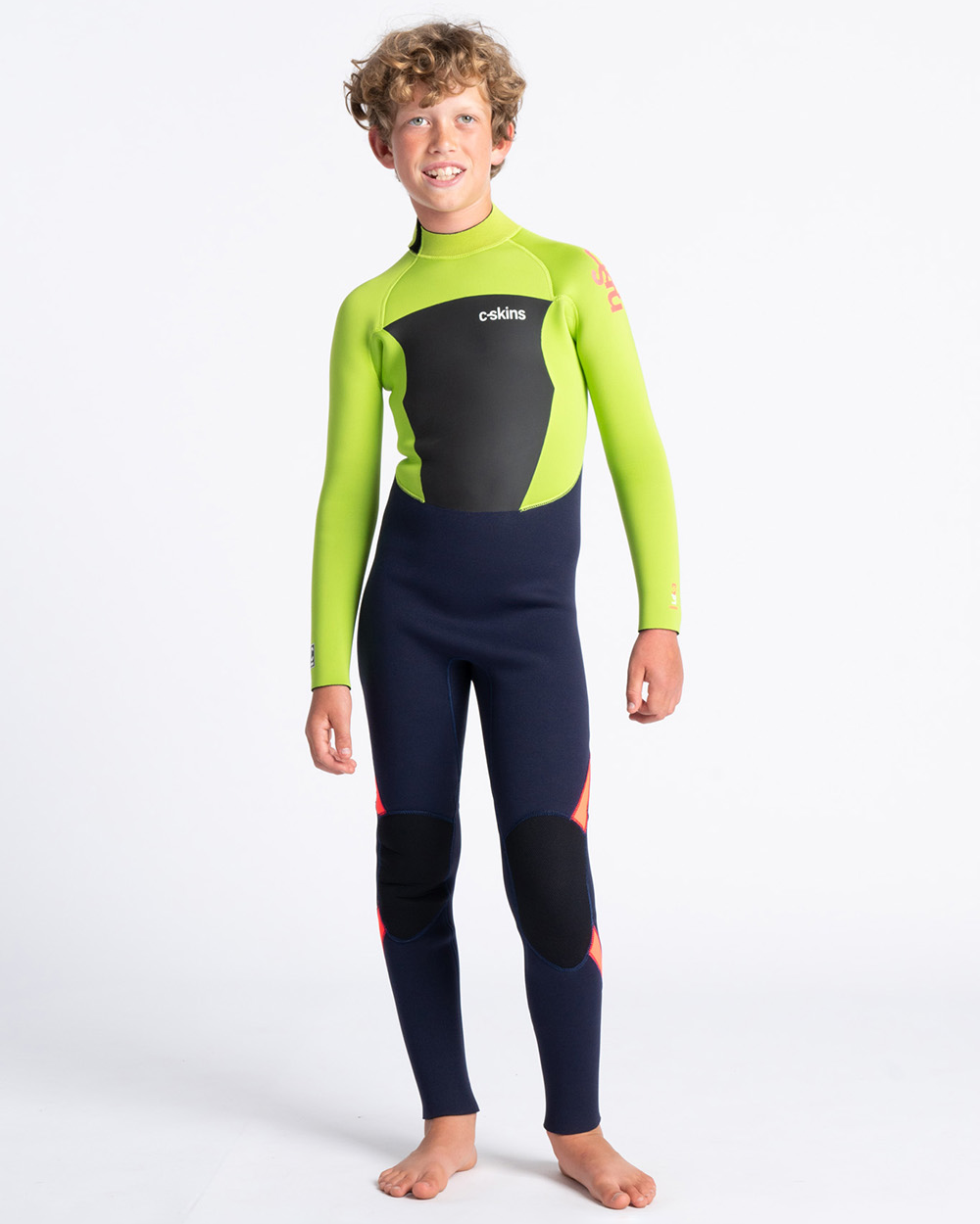 Boys Legend 4/3mm Back Zip Wetsuit In Ink Blue  LimeandFlo Red