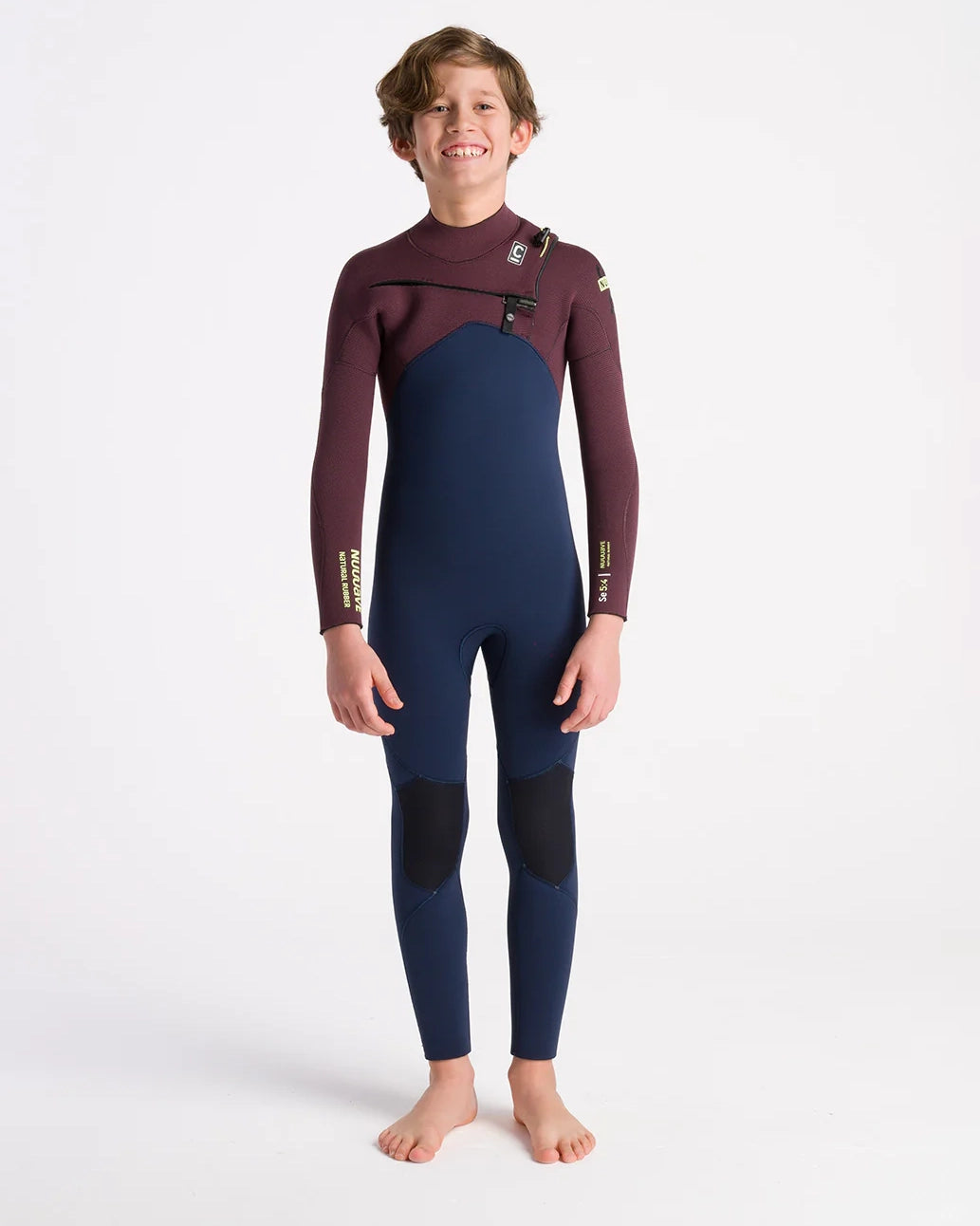 Boys Nuwave Session 5/4/3mm Chest Zip Wetsuit In Bluestone  Rust XandCool Green