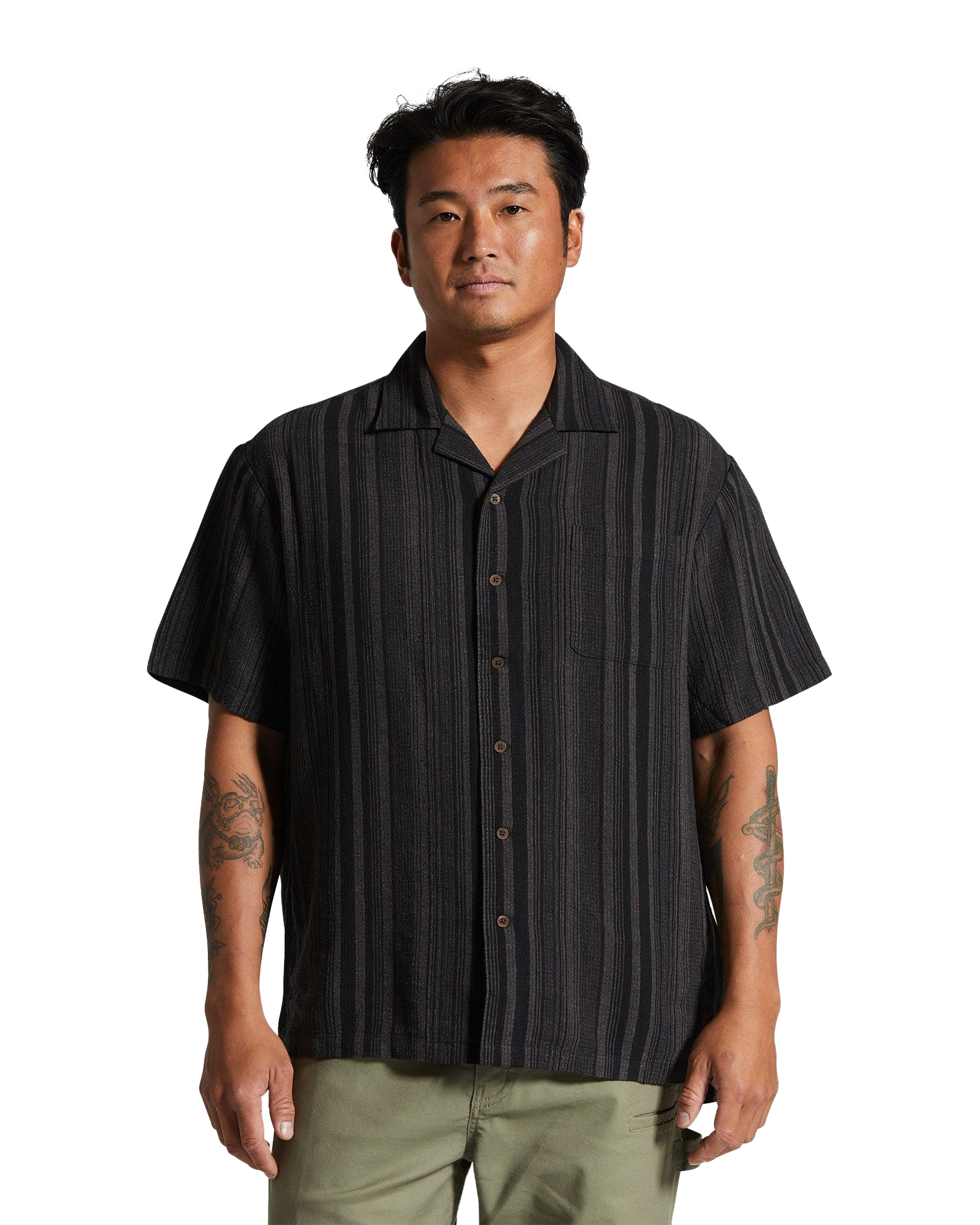 Bunker Seersucker Shirt In Black Charcoal