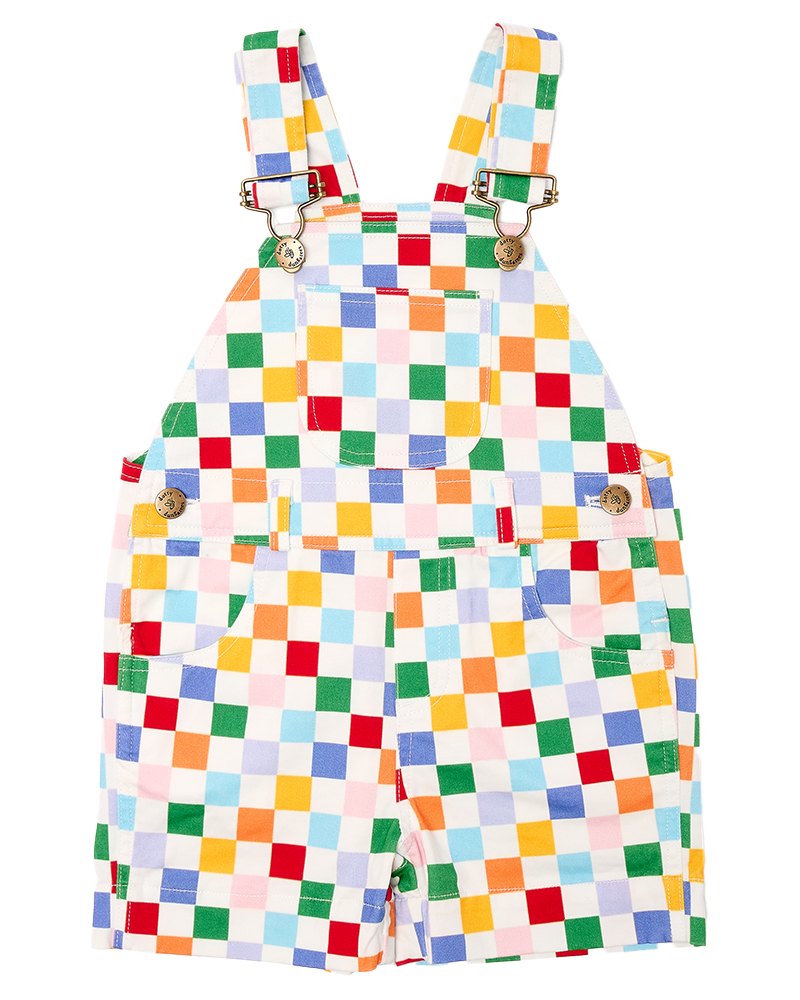 Checkerboard Dungaree Shorts In Harlequin