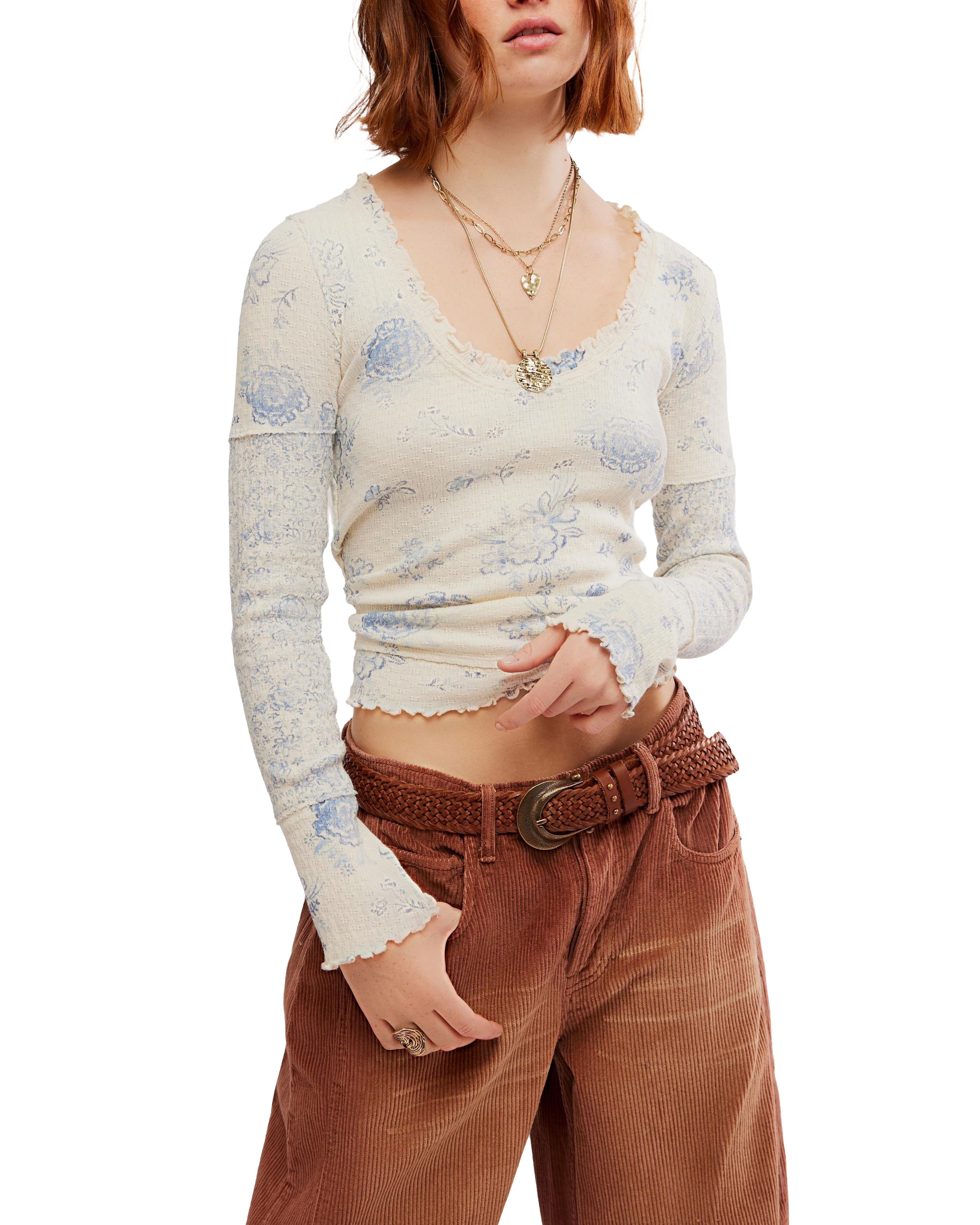 Clover Printed Thermal Top In Ivory Combo