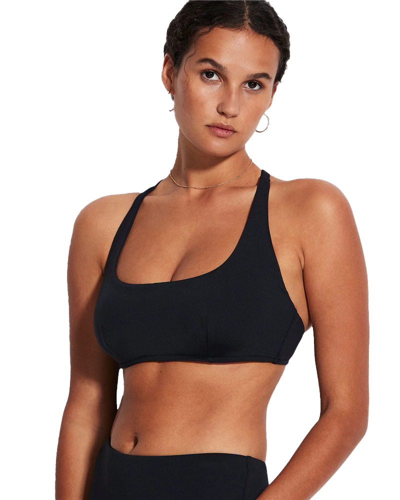 Collective Dd Scoop Neck Halter Bikini Top In Black