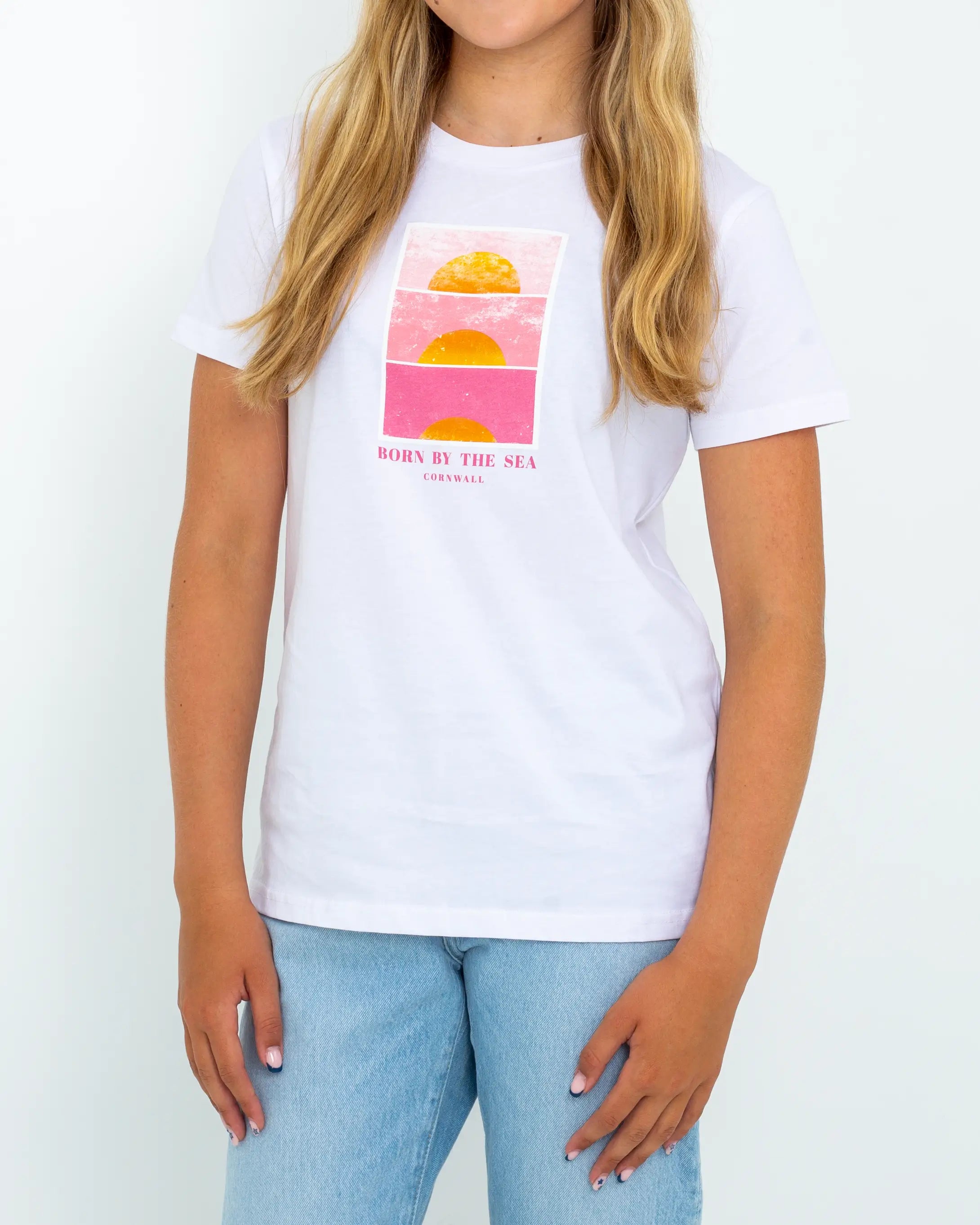 Cornwall Sunset T-shirt In Stone Wash White