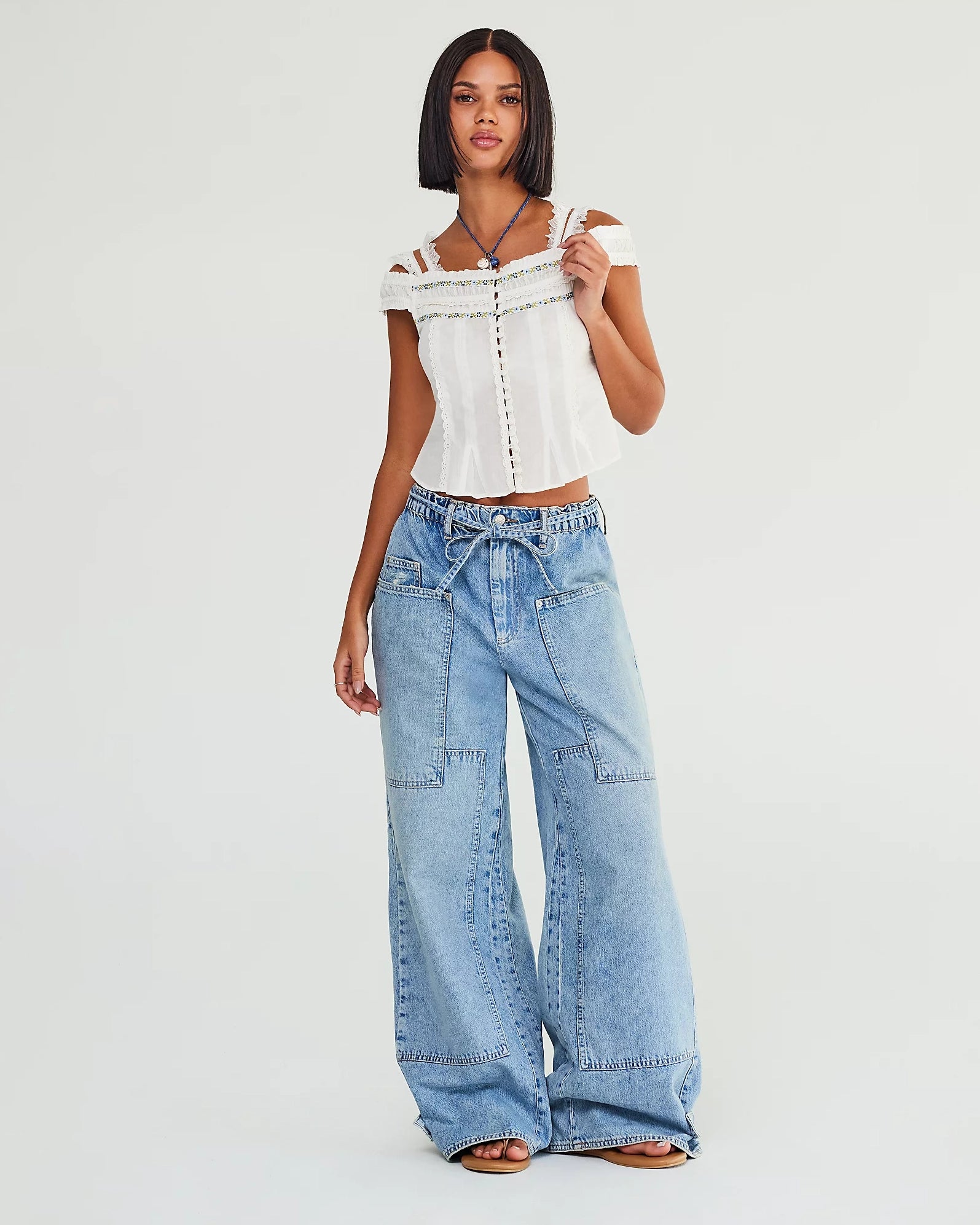 Crvy Outlaw Wide Leg Jeans In Drizle