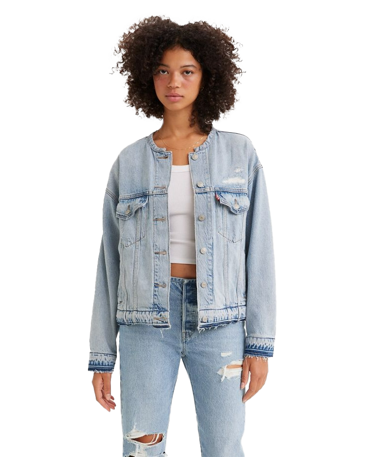 Customised 90s Trucker Jacket In Light Indigo
