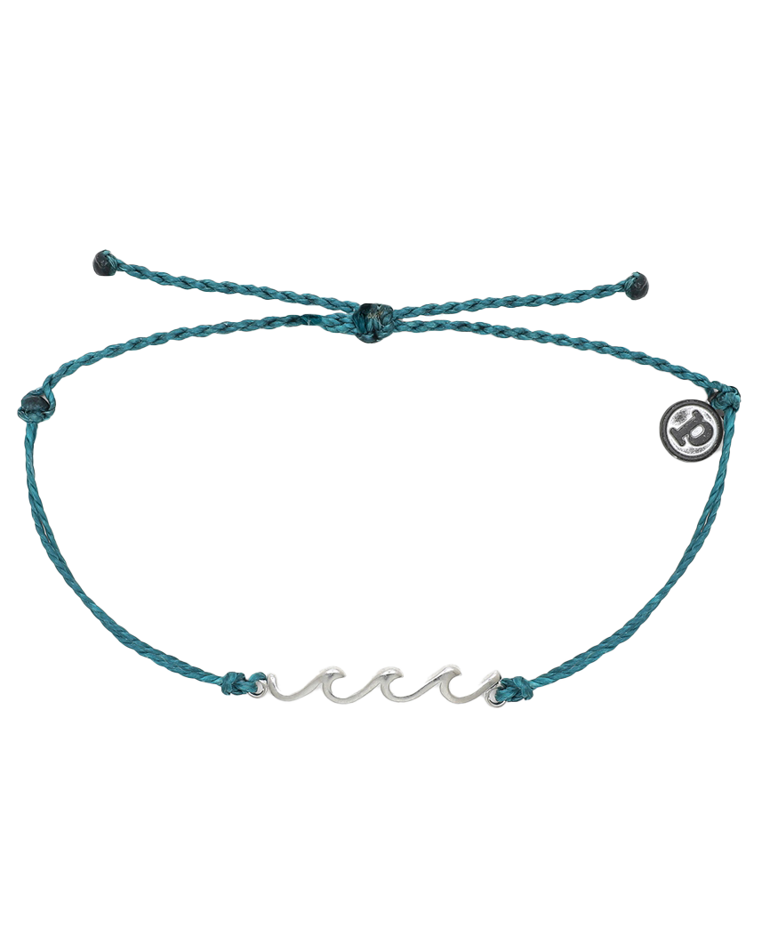 Delicate Wave Silver Bracelet In Mediterranean Green