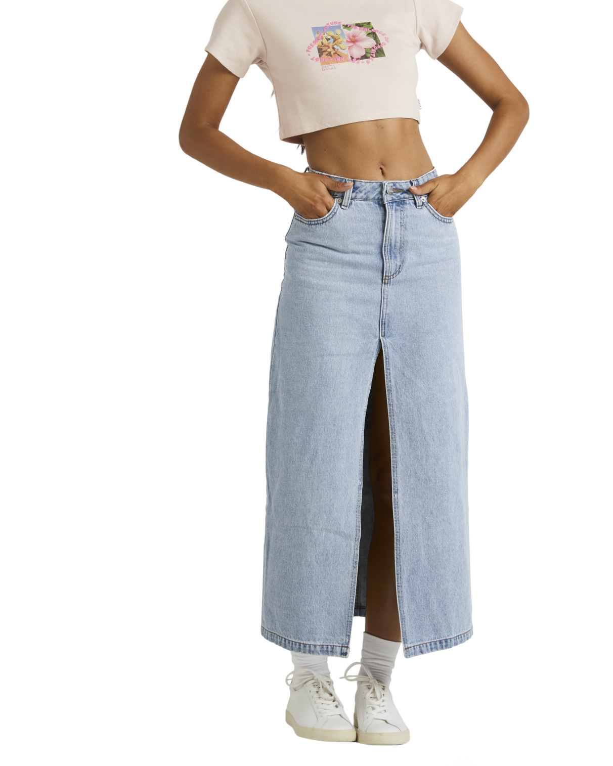 Denim Midi Skirt In Vintage Blue