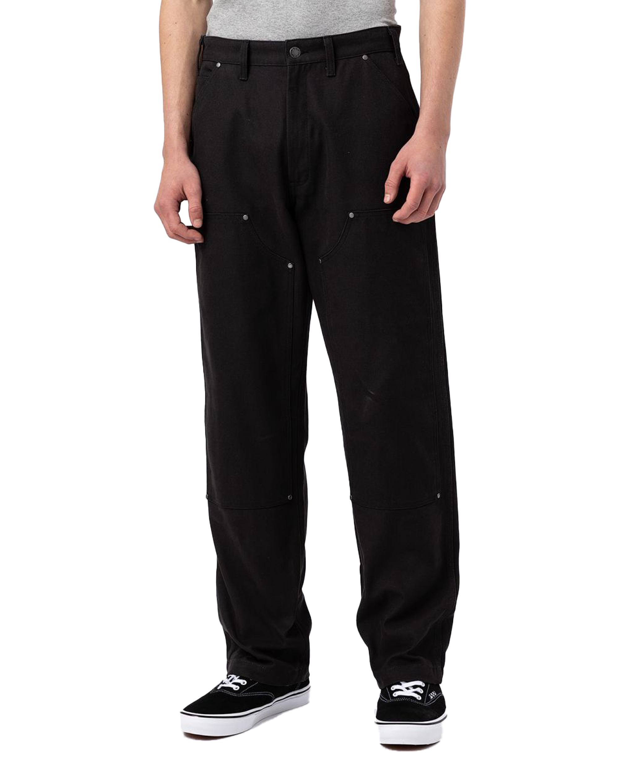 Duck Canvas Utility Trousers In Stone Washed Black
