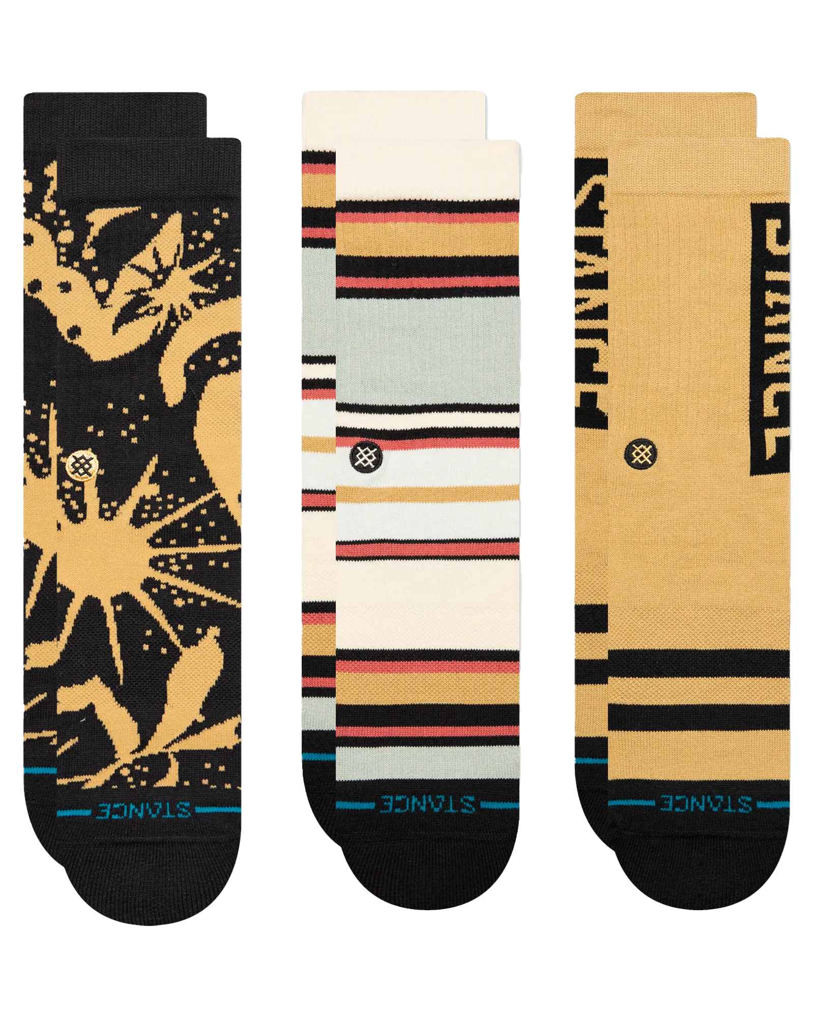 Dunes Crew Socks (3 Pack) In BlackandBrown