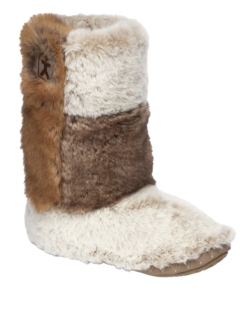 Florence Longer Length Luxury Faux Fur Slipper Boots In Patchwork Ferret